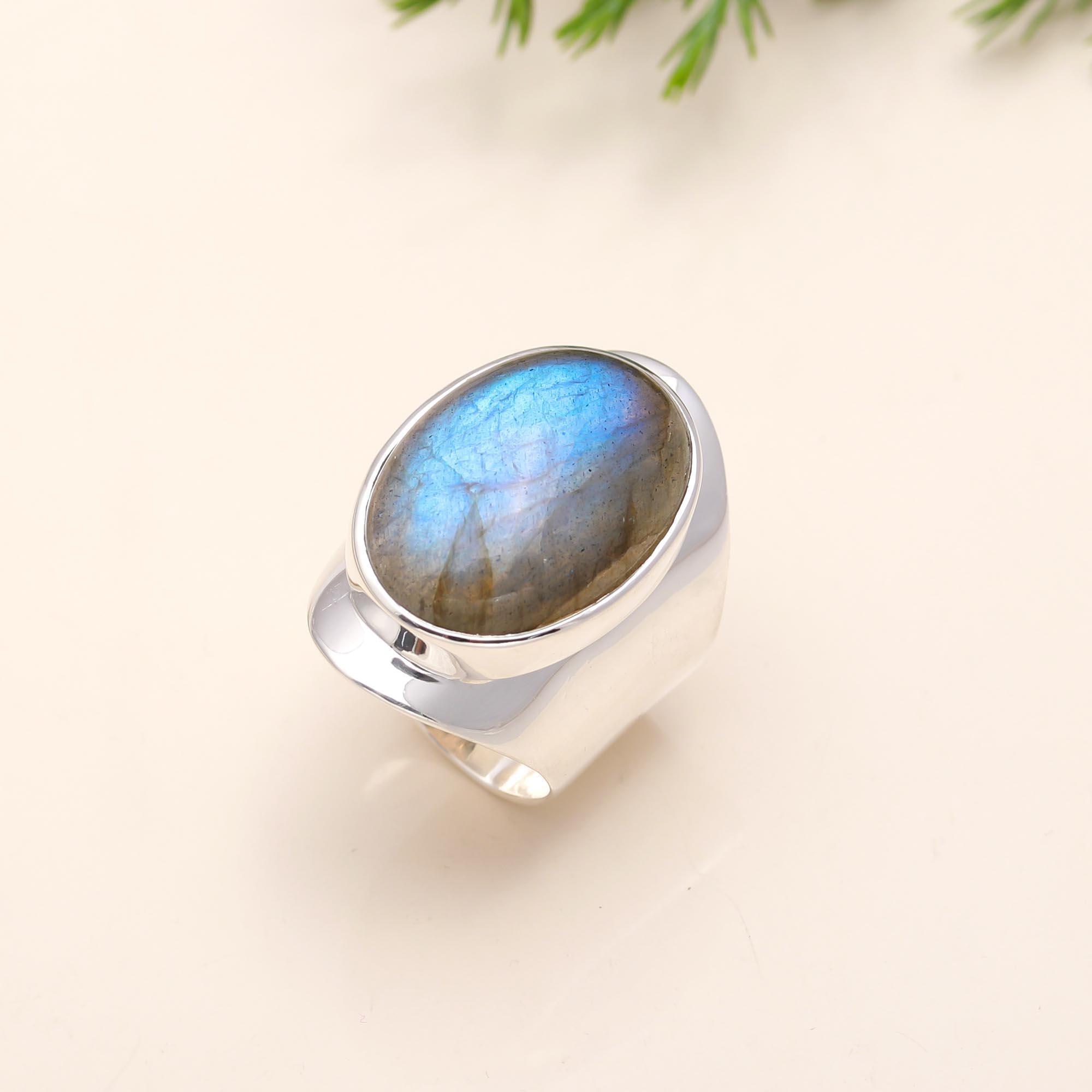 925 Sterling Silver Moonstone Labradorite  Ring