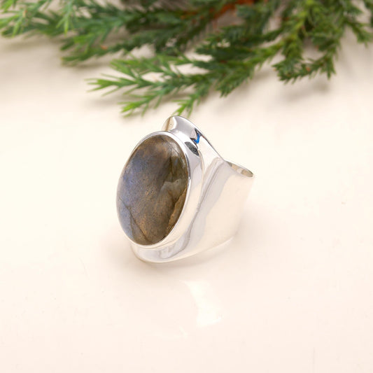 925 Sterling Silver Moonstone Labradorite  Ring