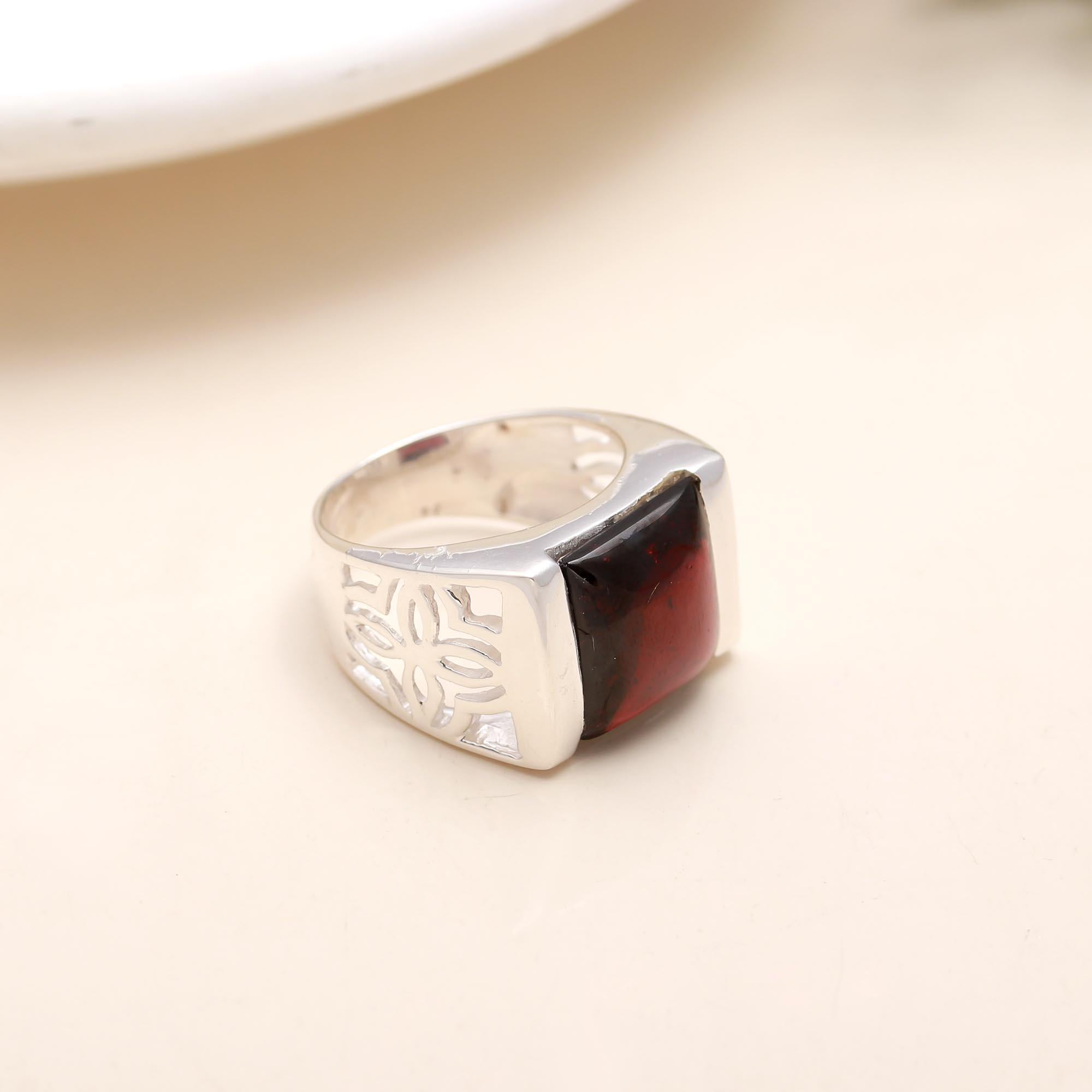 925 Silver Garnet Statement Ring