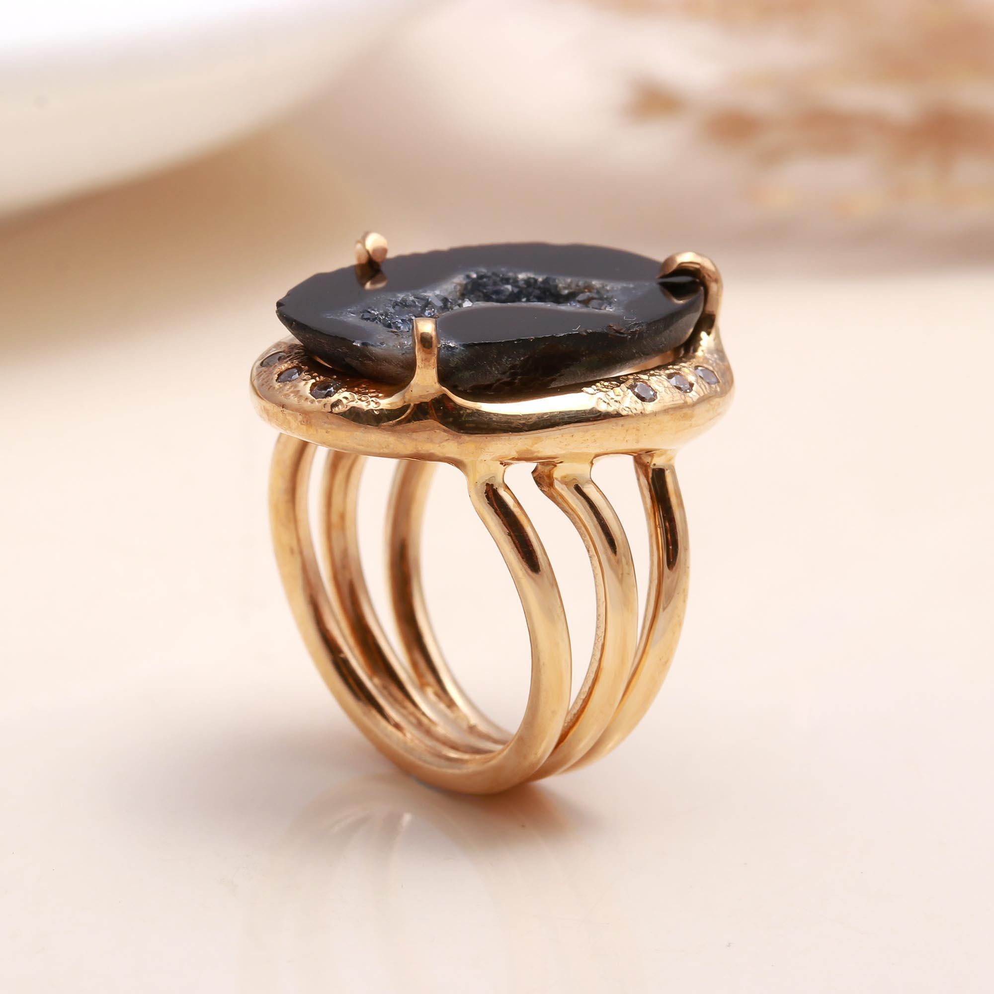 925 Sterling Silver Black Druzy Ring