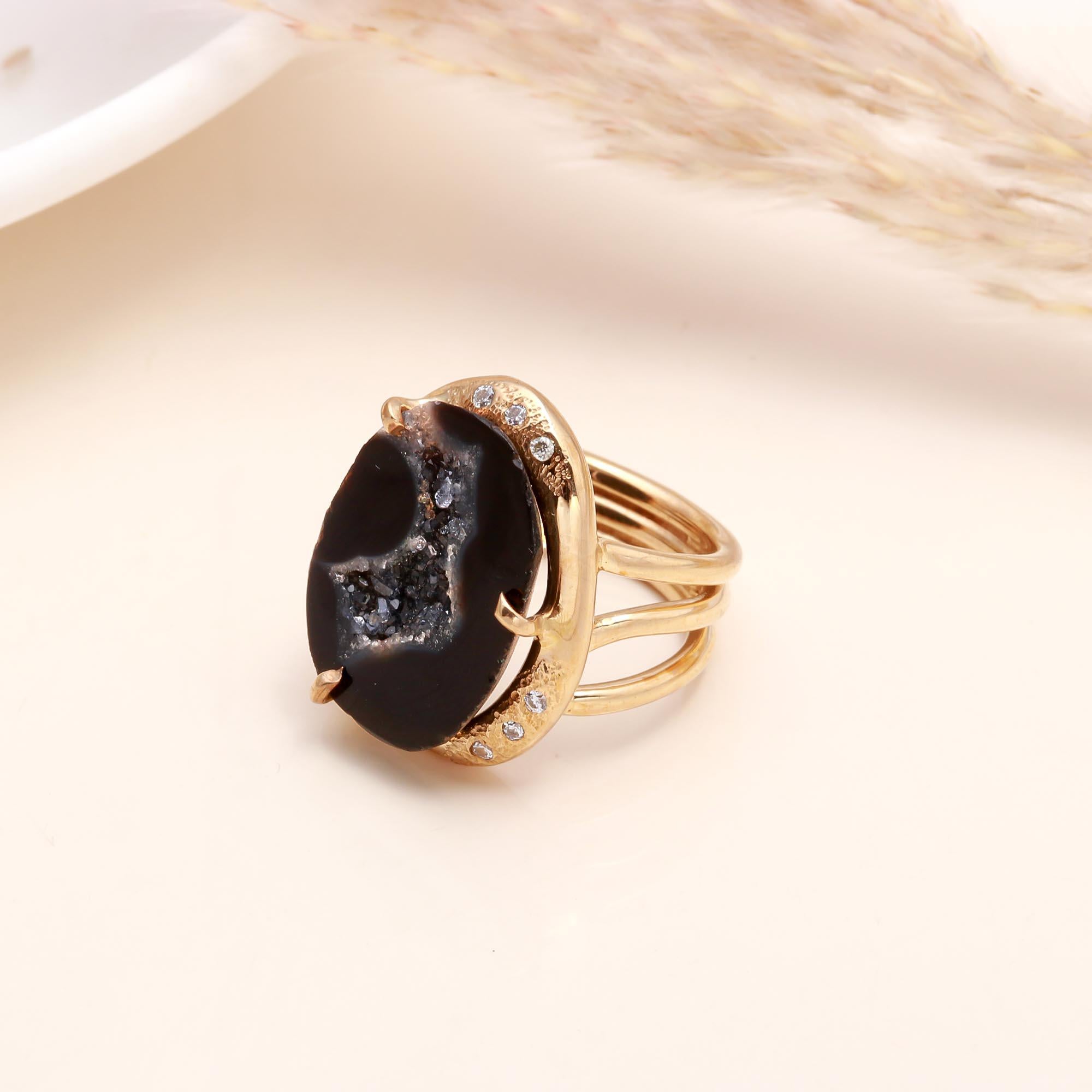 925 Sterling Silver Black Druzy Ring