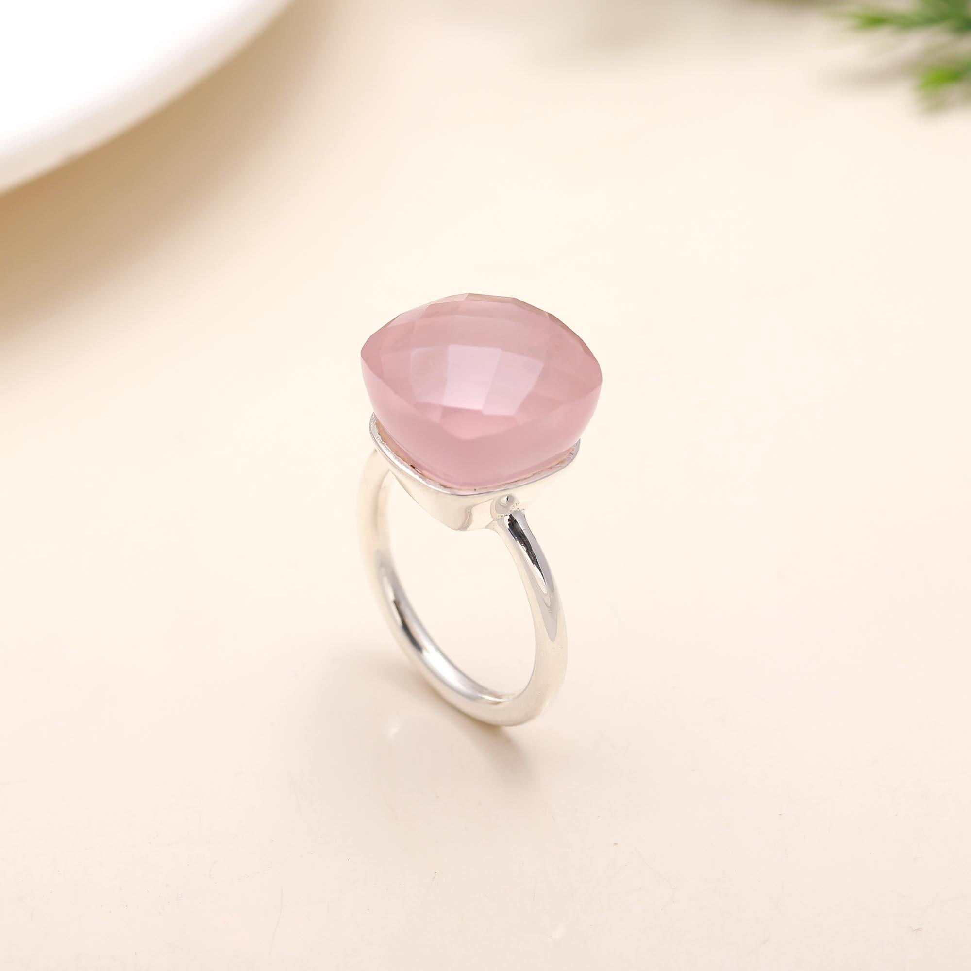 925 Silver Rose Quartz Ring