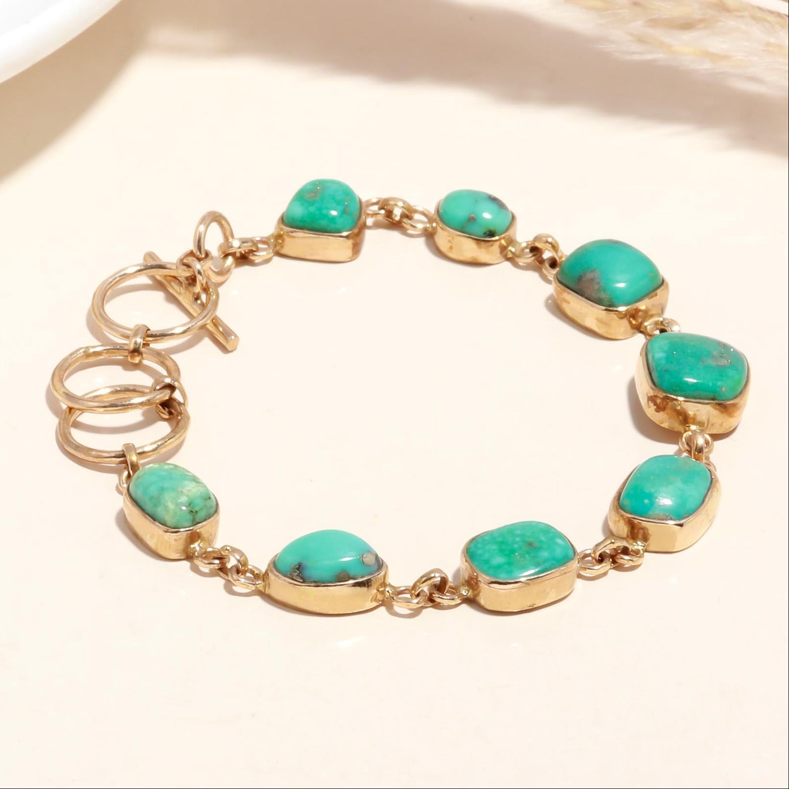 The Azure Chain: Turquoise Gold Toggle Bracelet