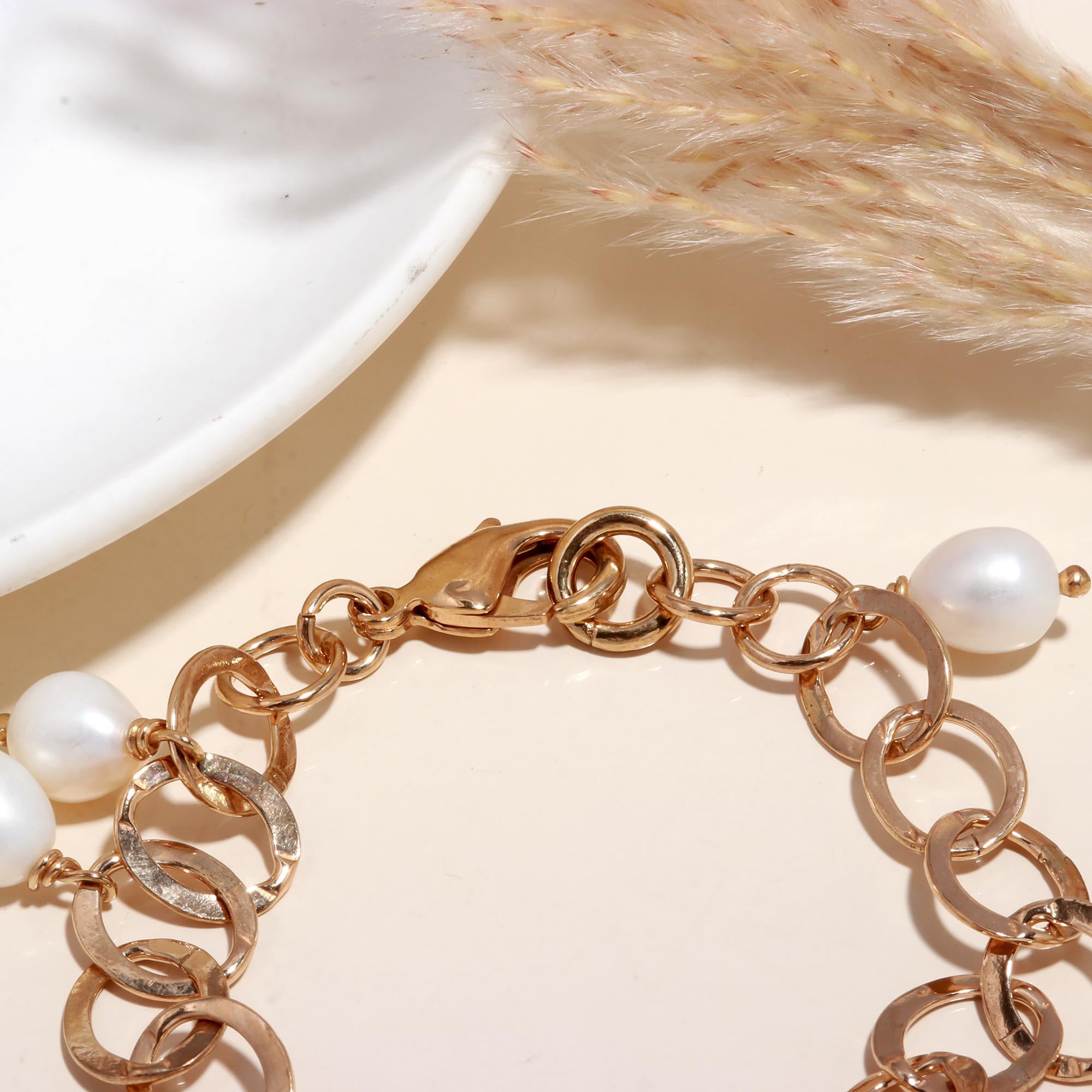 925 Sterling Silver Coin & Pearl Link Chain Bracelet
