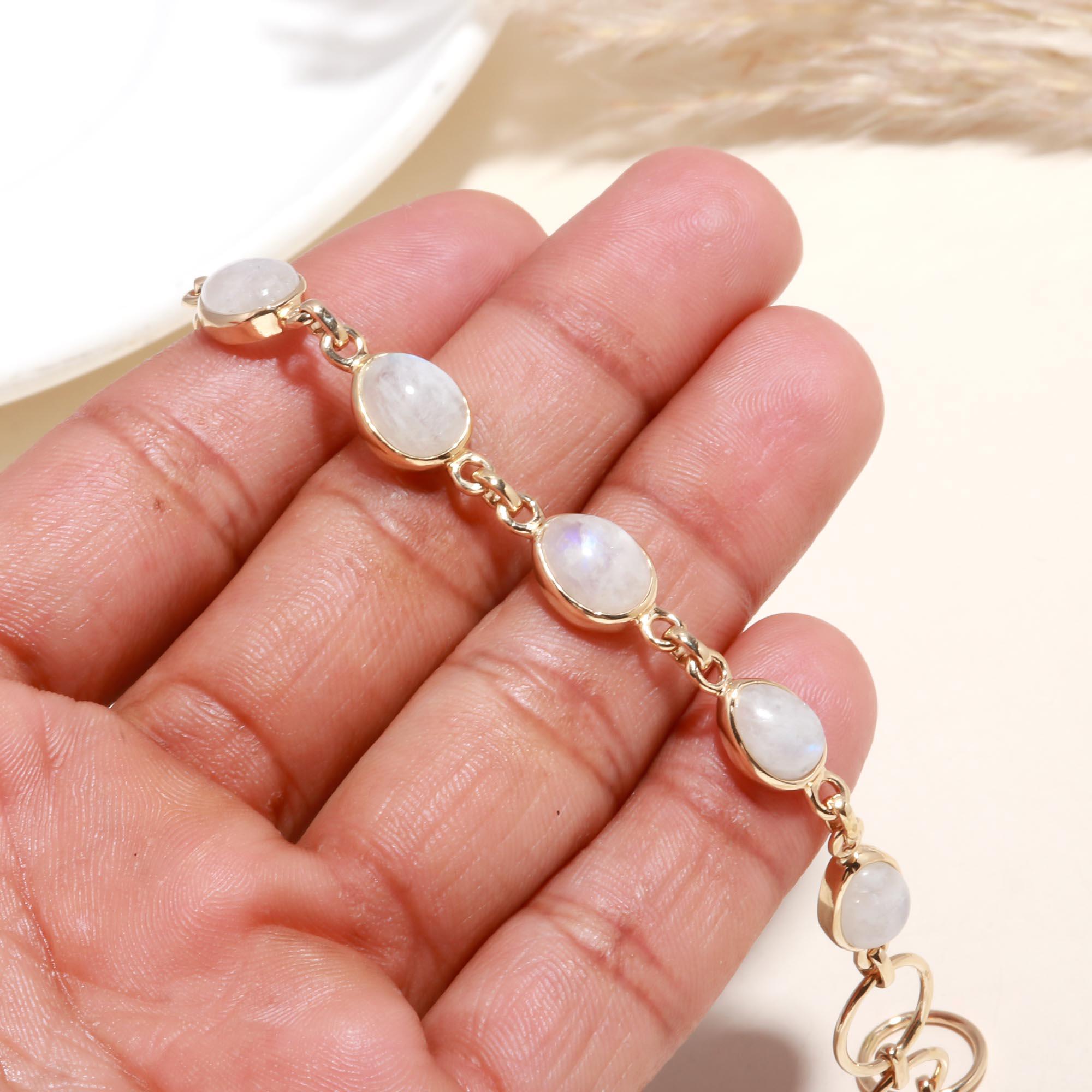 925 Sterling Silver Moonstone Chain Bracelet