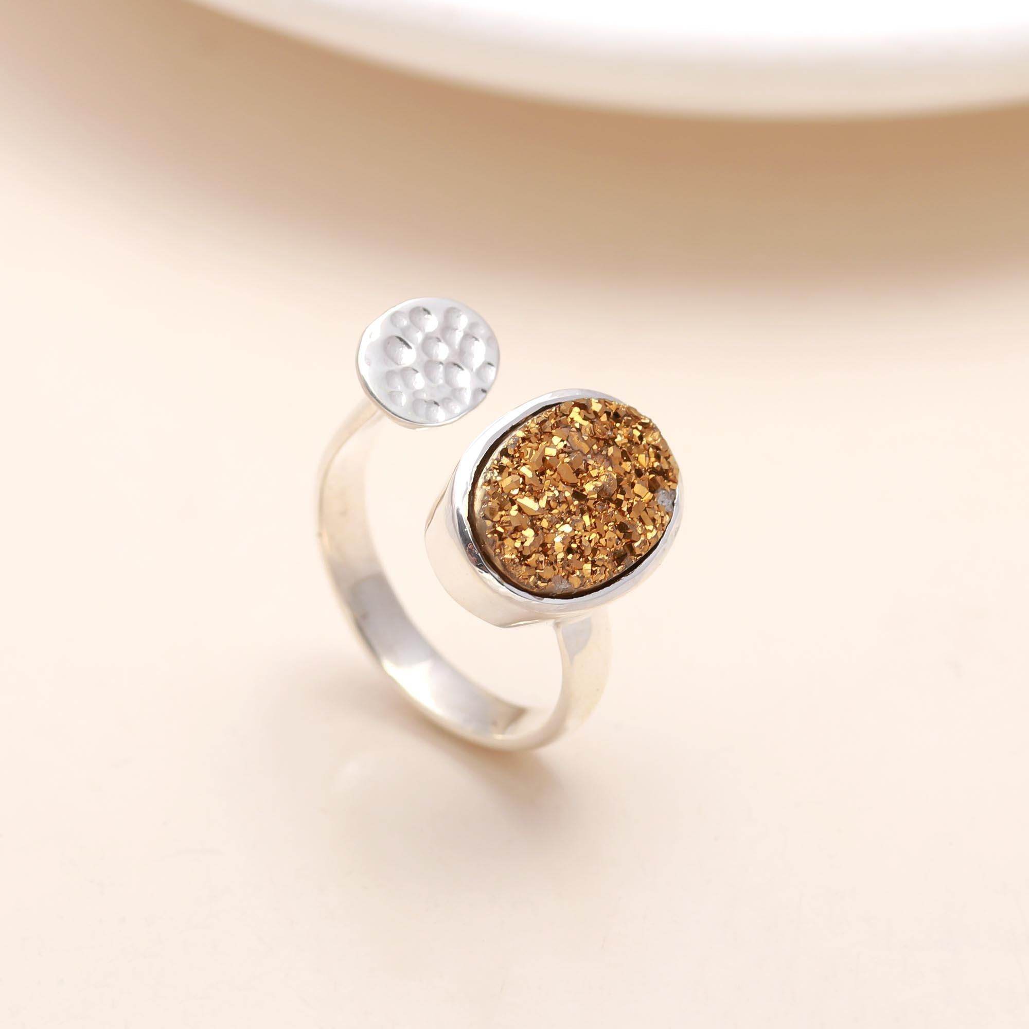 925 Silver Gold Druzy Ring