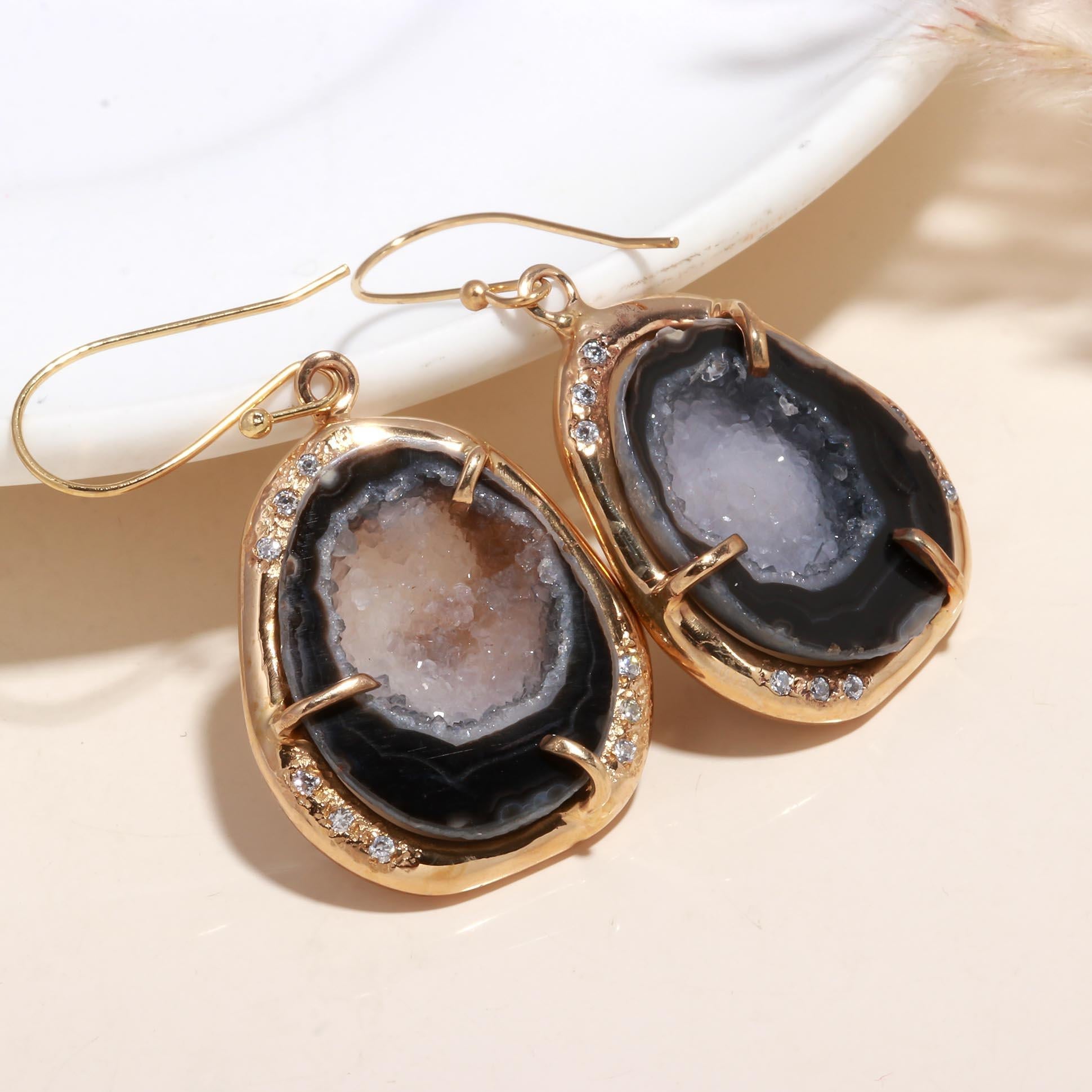 The Midnight Geode: Pave & Agate Slice Earrings