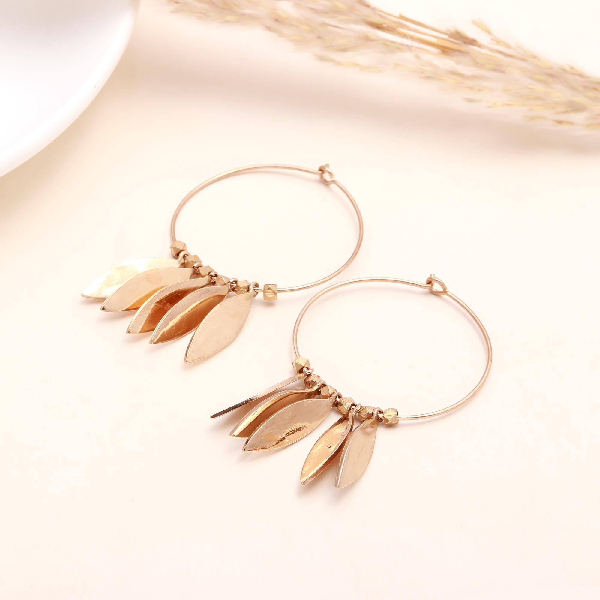925 Silver Leaf Charms Hoop Earrings