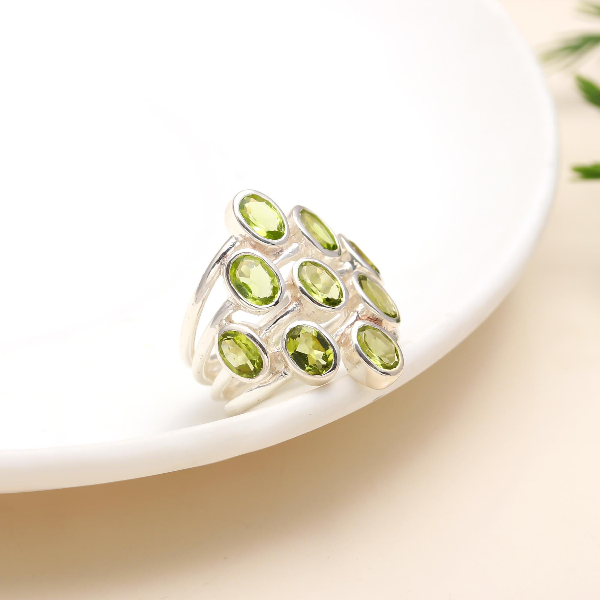 Solid 925 Silver Peridot Gemstone Ring