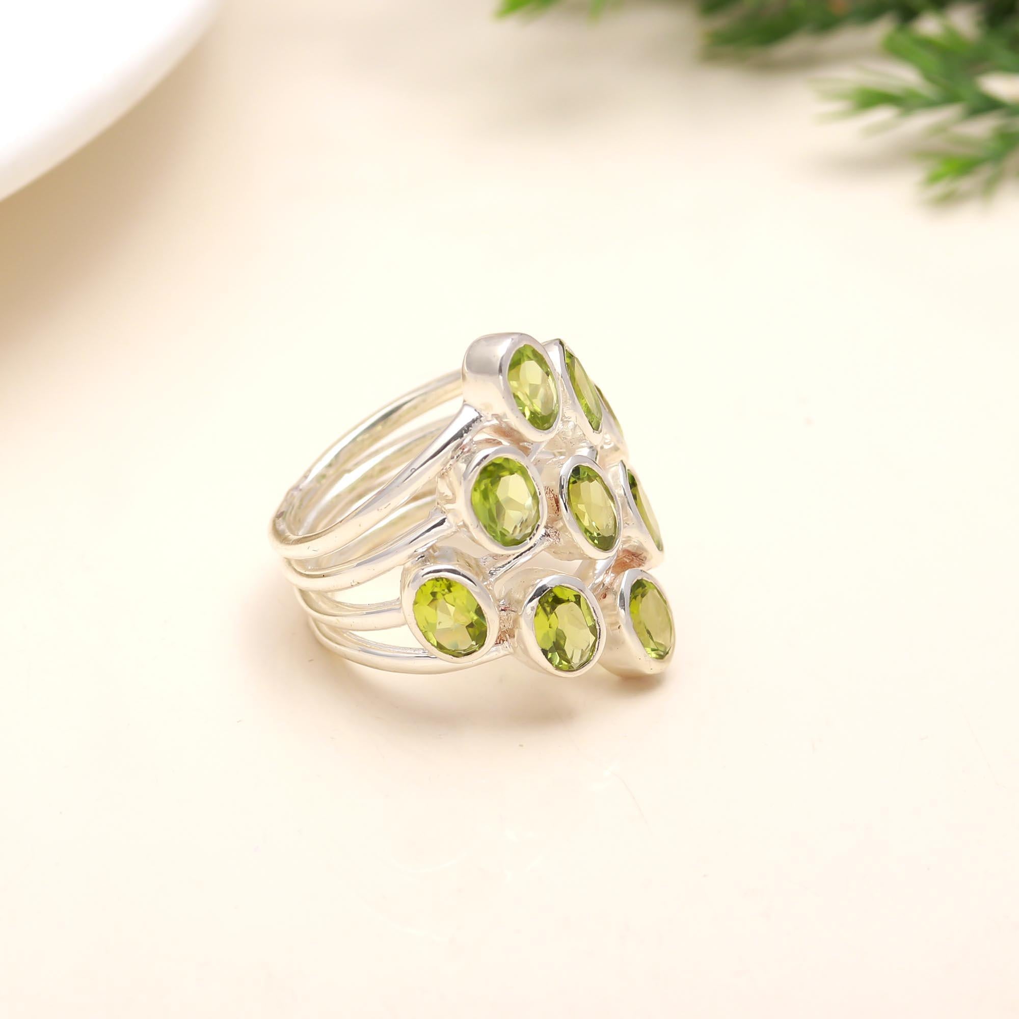 Solid 925 Silver Peridot Gemstone Ring