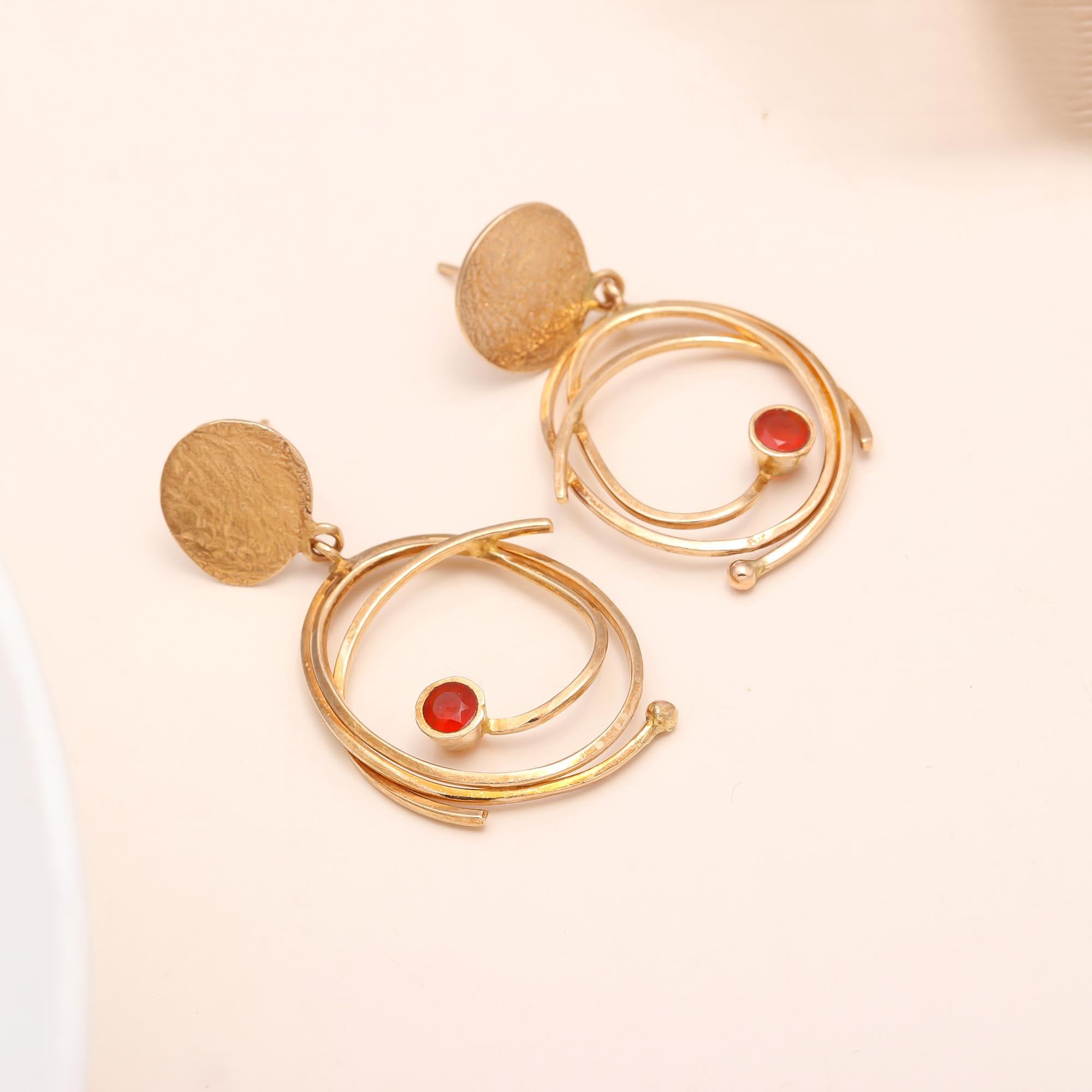 925 Sterling Silver Red Carnelian Modern Swirl Studs Earrings