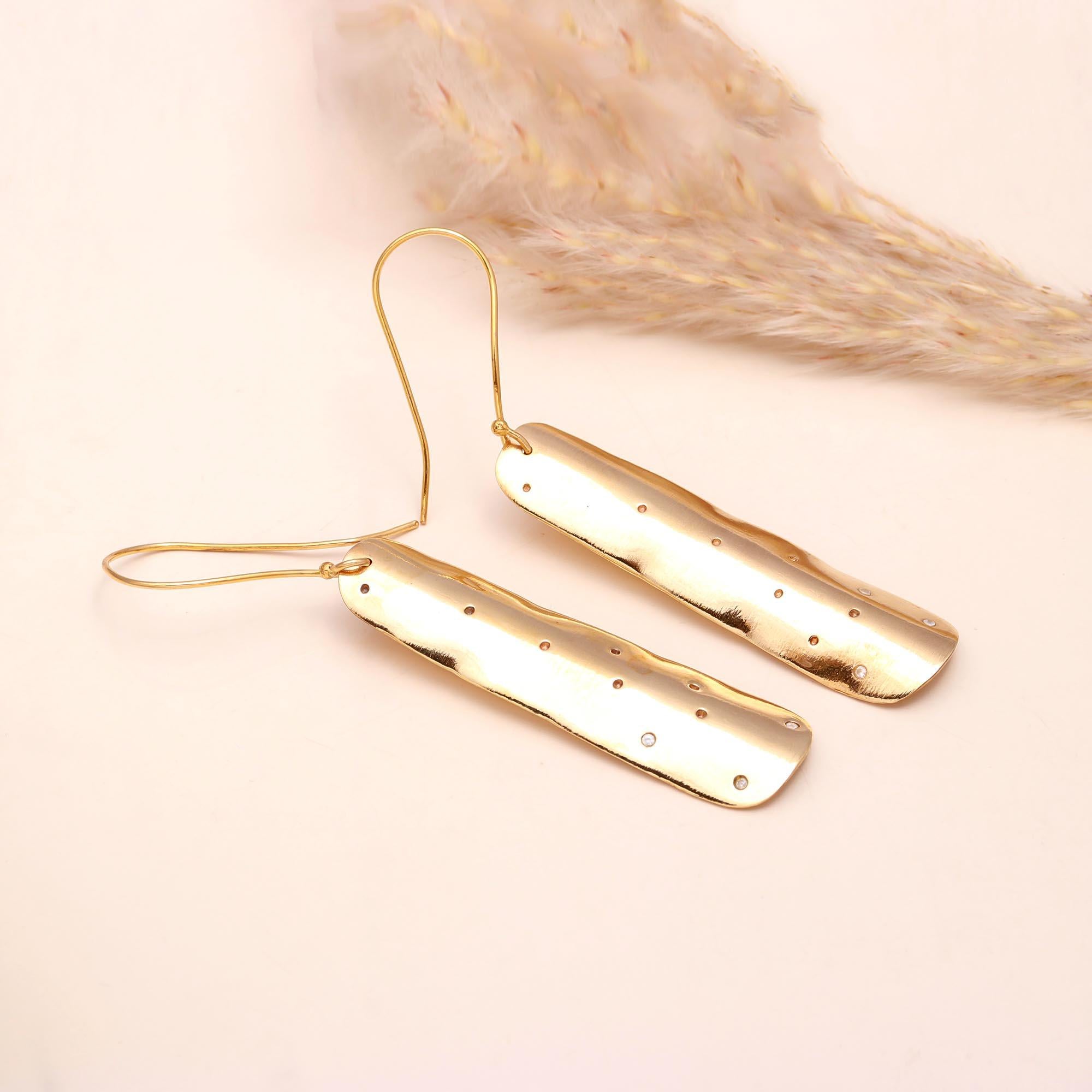 925 Sterling Silver Hammered Bar Textured Drop Earrings