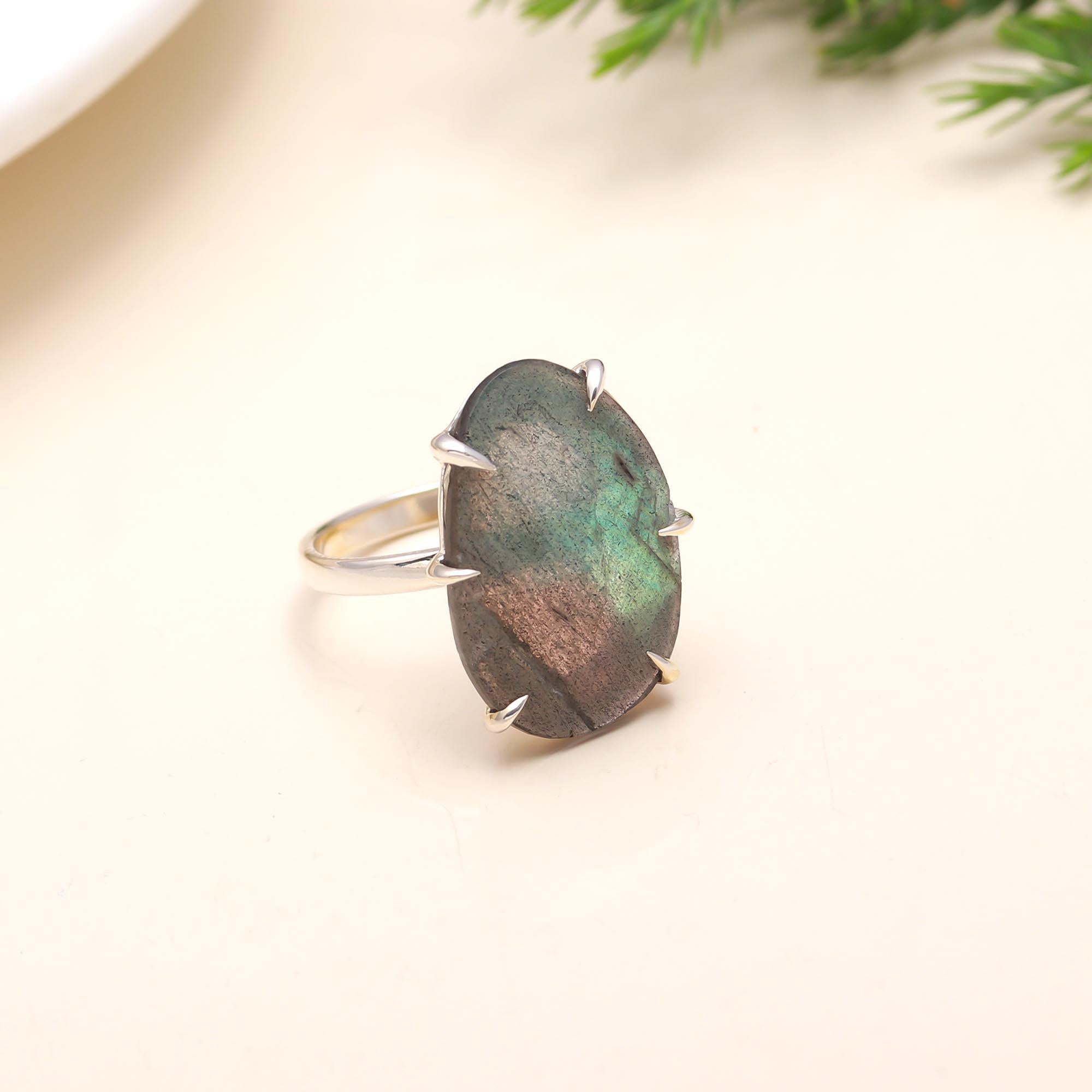 925 Silver Large Labradorite Ring