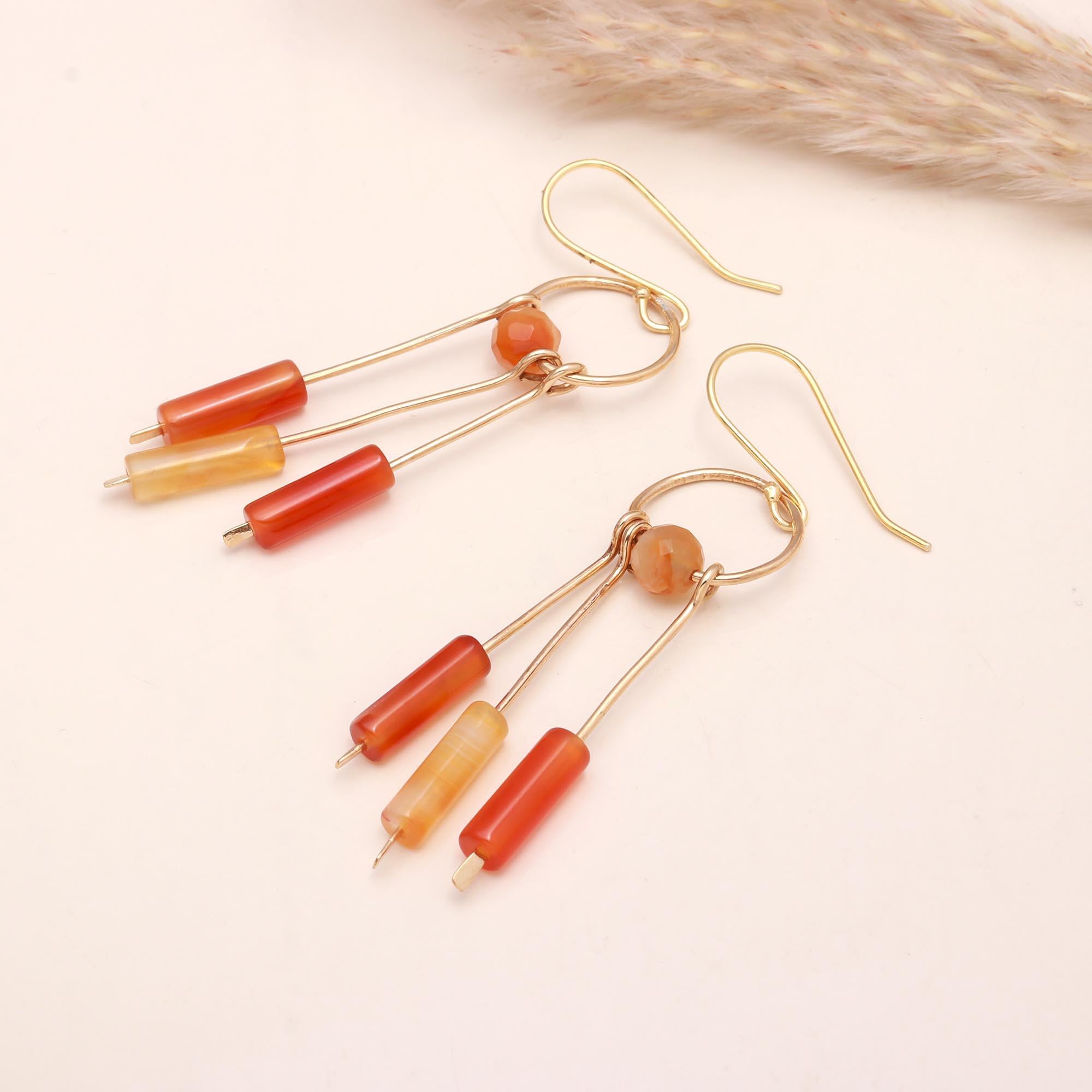 925 Sterling Silver Carnelian Drop Stick Dangle Earrings