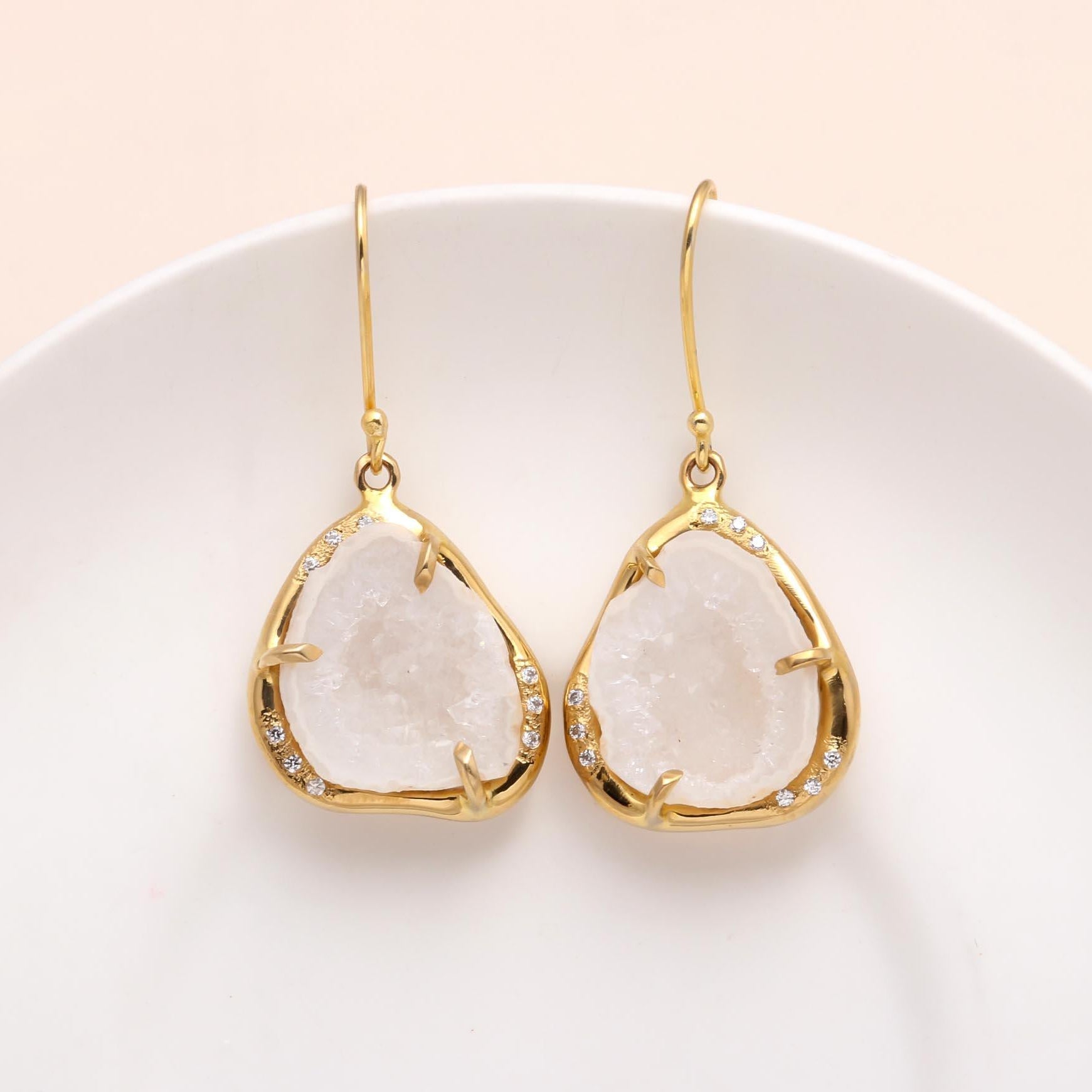 The Snow Drusy: White Geode & Pave Earrings