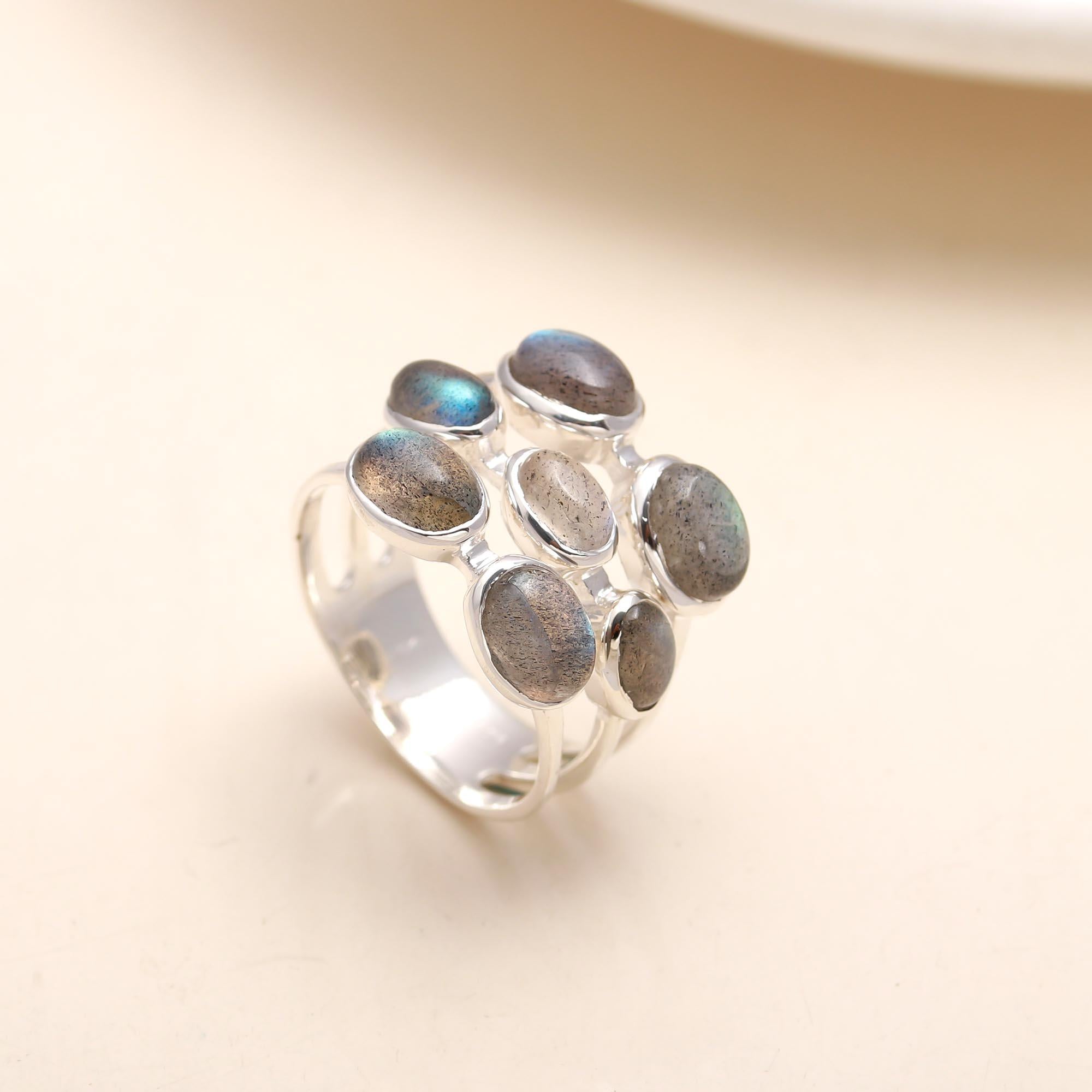 925 Silver Labradorite Cluster Ring