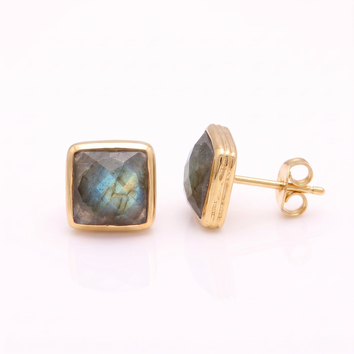 The Northern Glow: Faceted Labradorite Square Stud Earrings, view 3 of 5