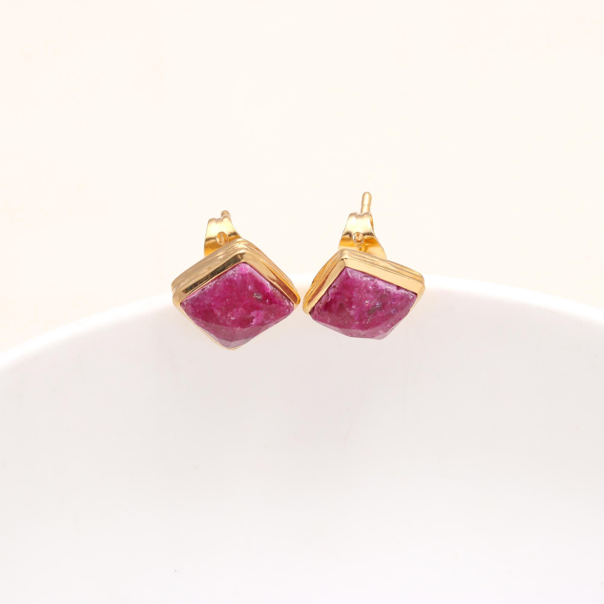 925 Sterling Silver Ruby Square Stud Earrings