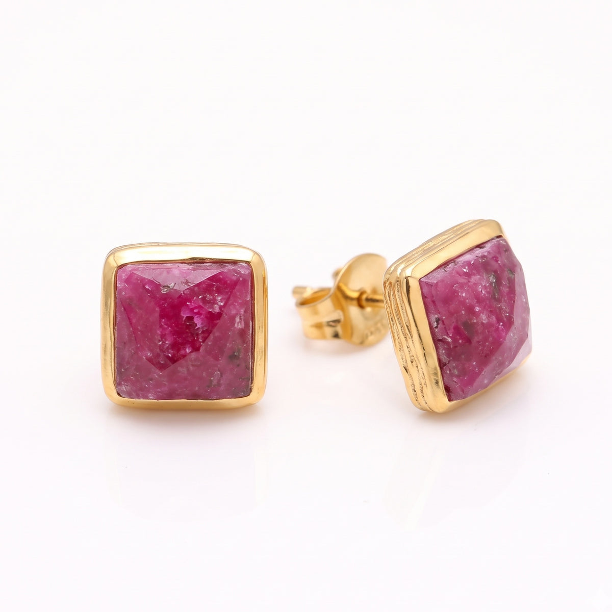 The Crimson Square: Faceted Ruby Bezel Stud Earrings, view 2 of 5