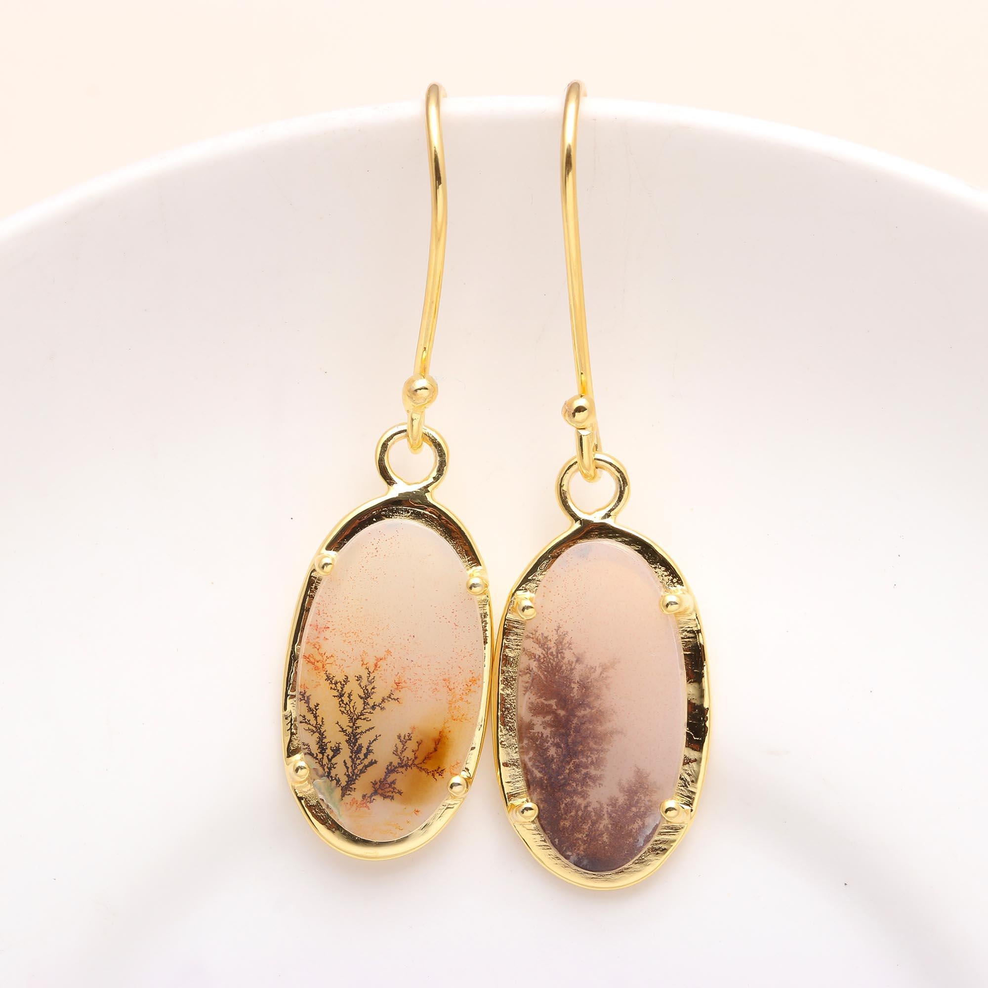 925 Sterling Silver Dendritic Agate Drop Earrings