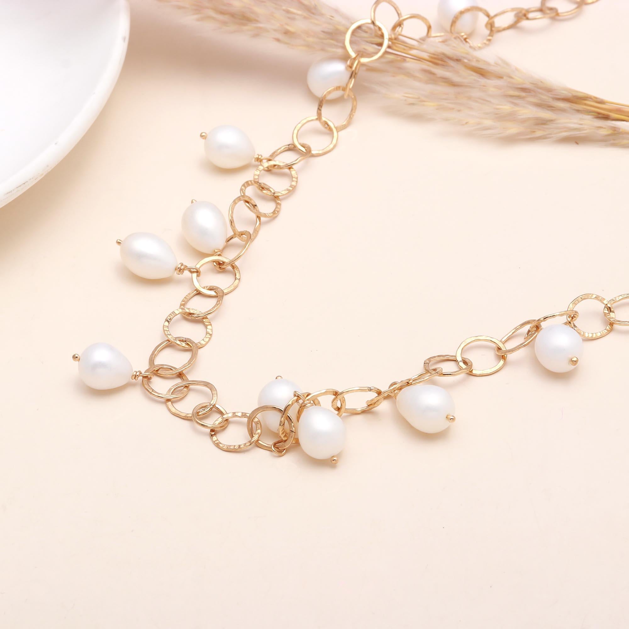 925 Sterling Silver Chunky Chain Dangling Pearls Necklace