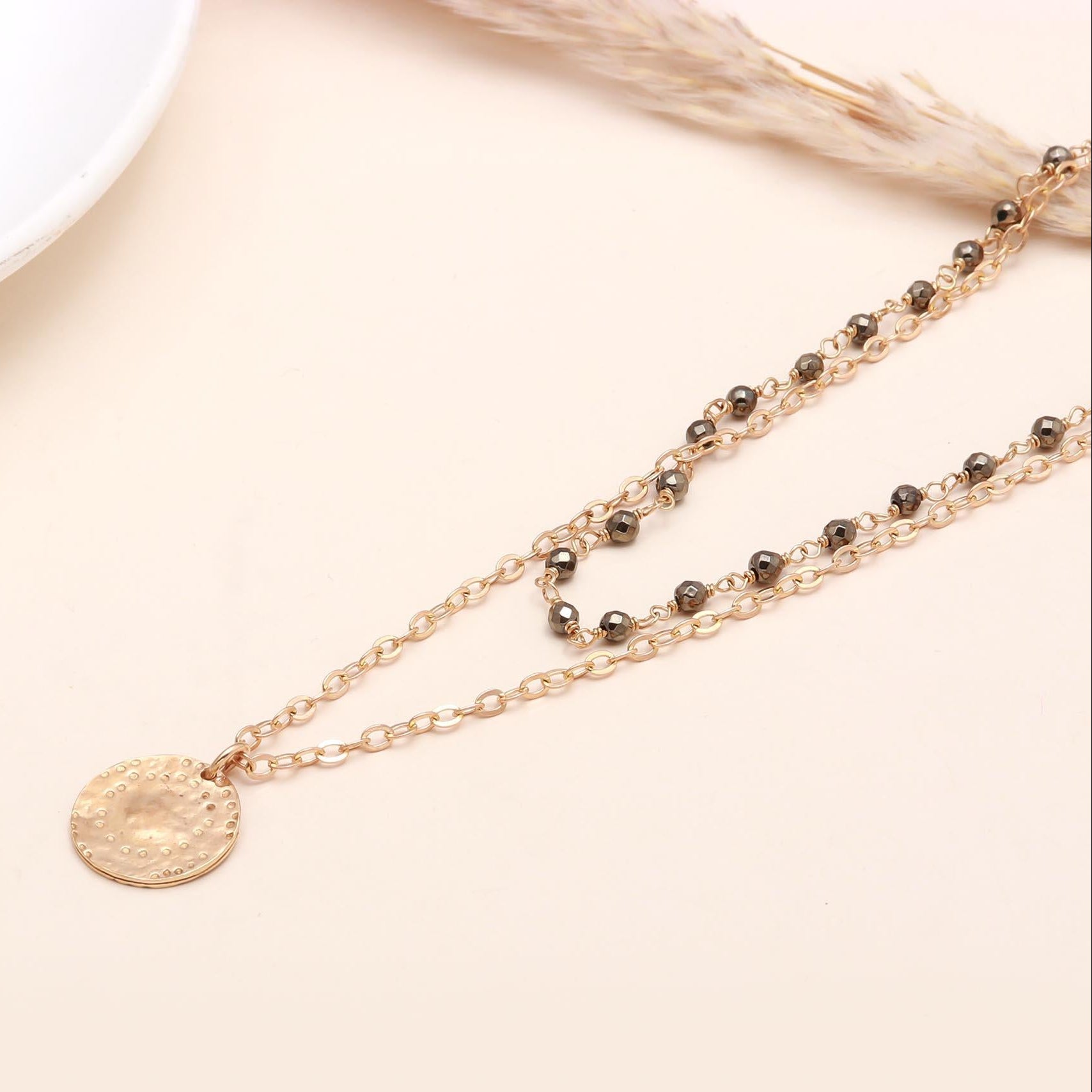 The Boho Double: Layered Coin & Pyrite Necklace