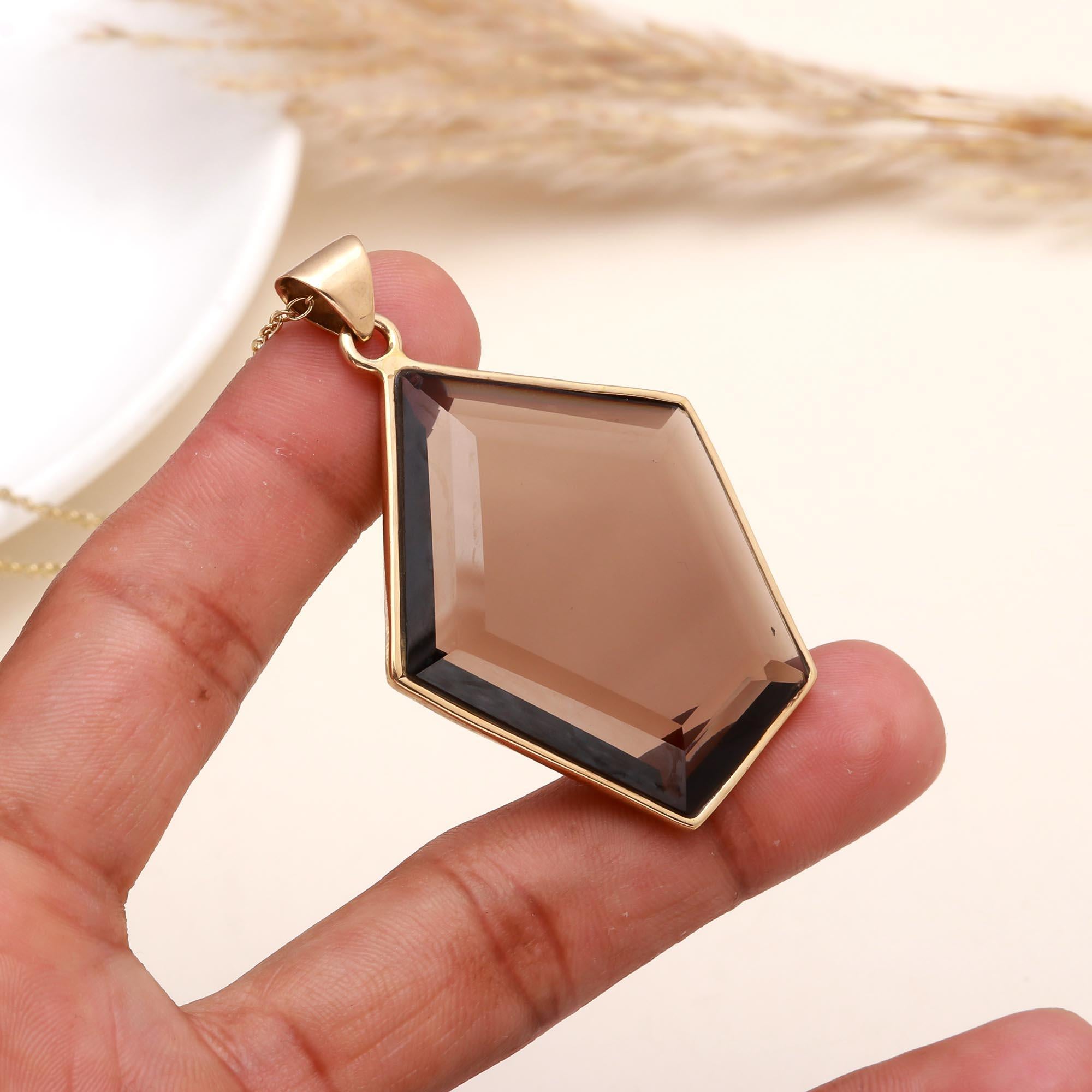 Geometric Smoky Quartz Pendant Necklace