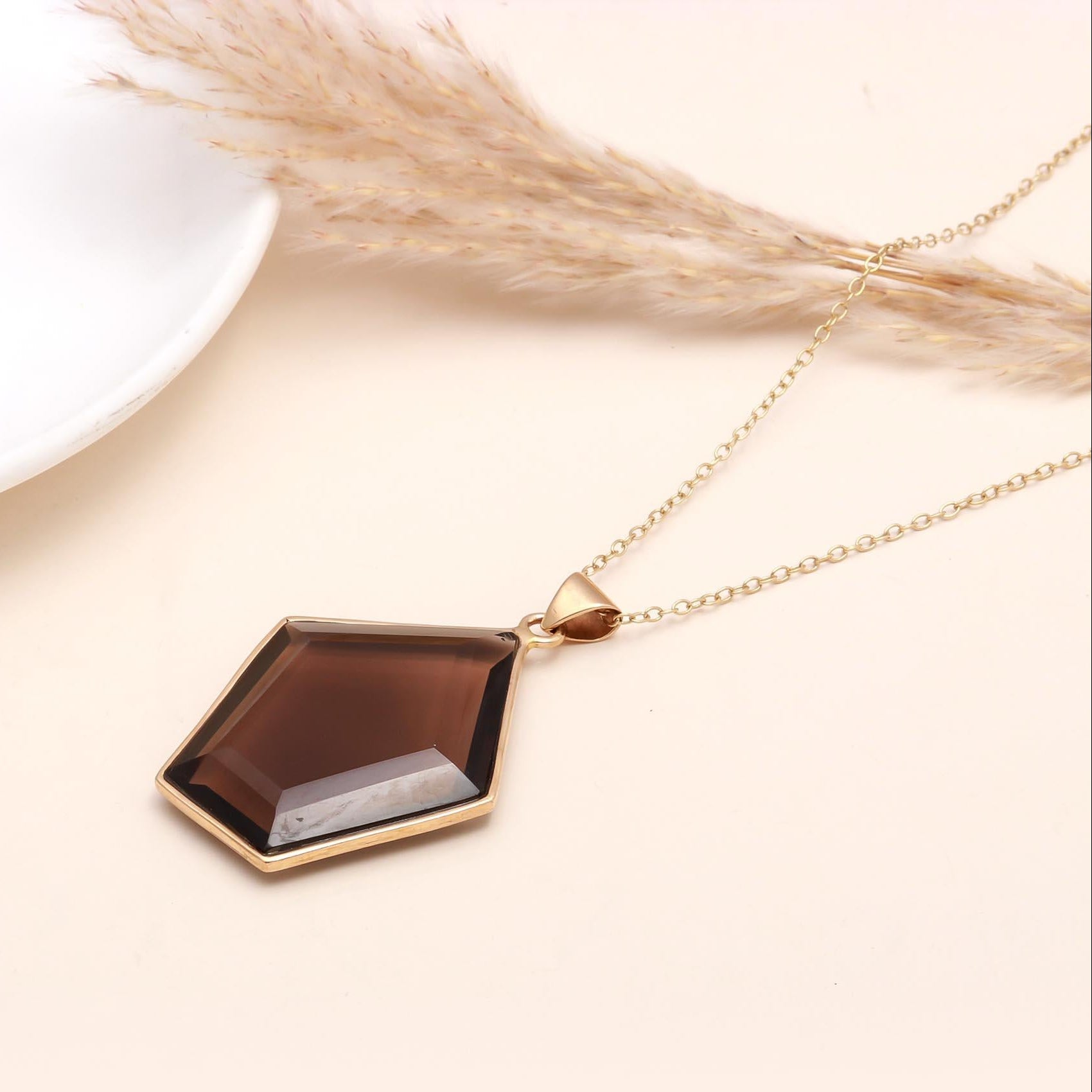The Bronze Geometry: Smoky Quartz Kite Necklace