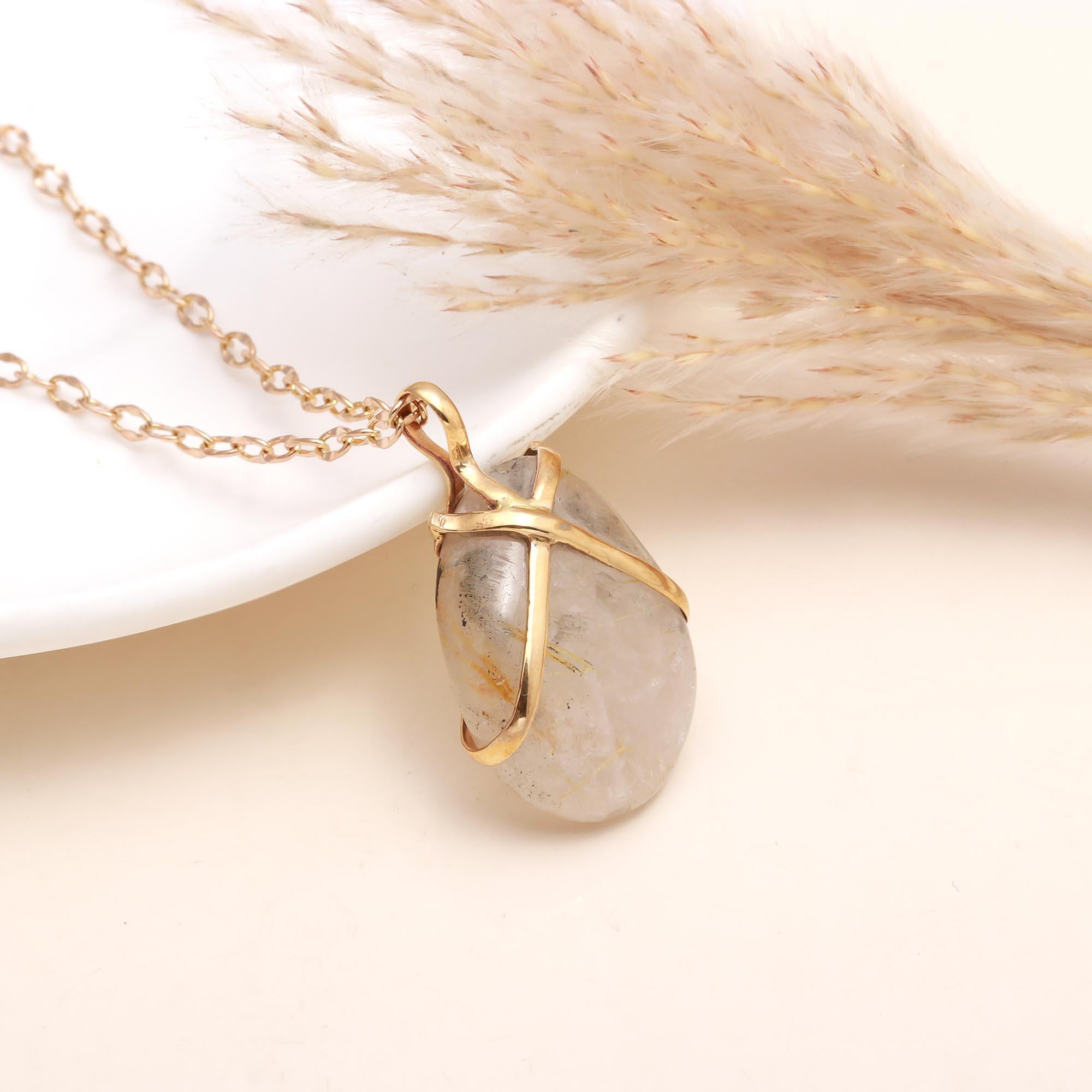 Wrapped Rutilated Quartz Pendant Necklace