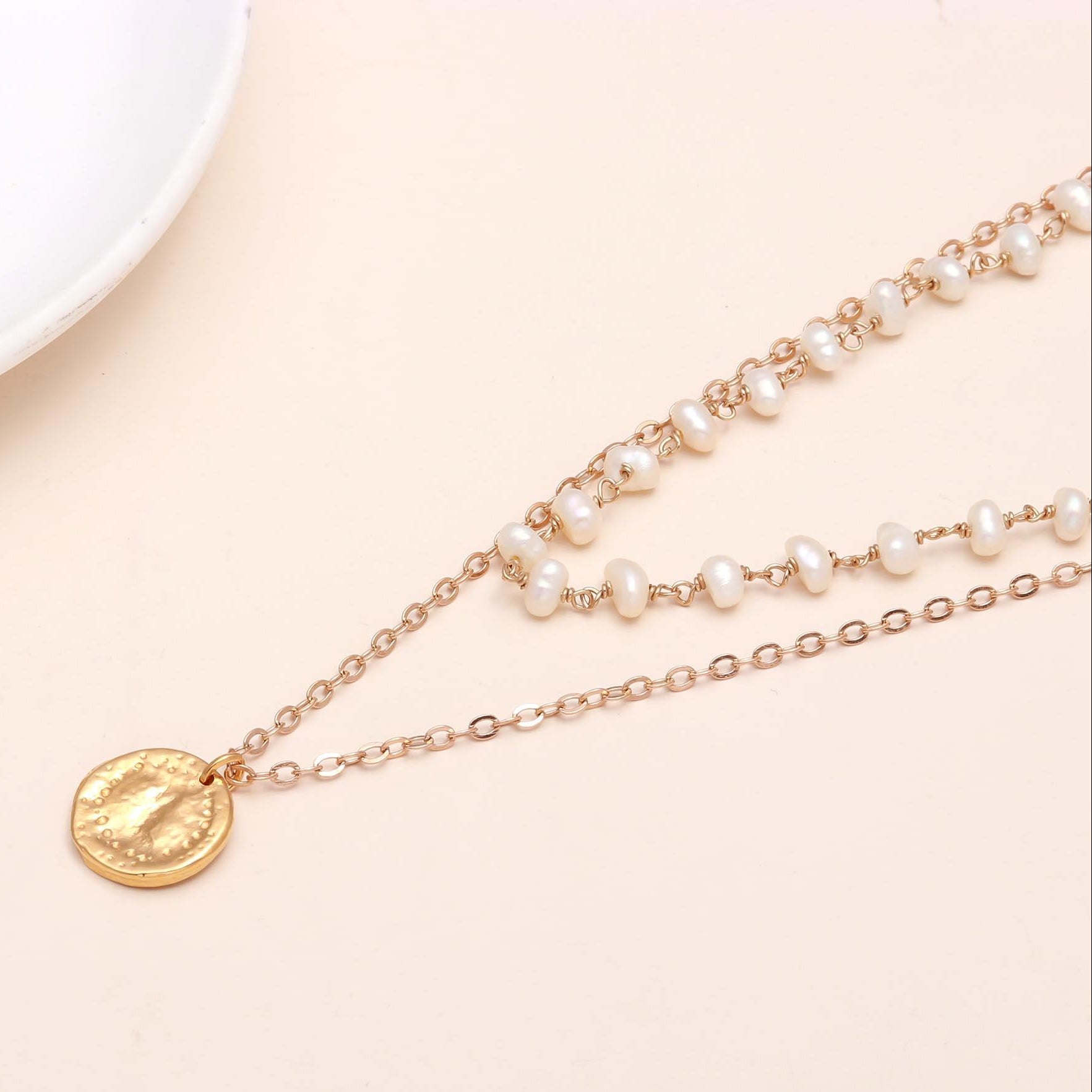 The Roman Layer: Pearl Gold Coin Double Necklace