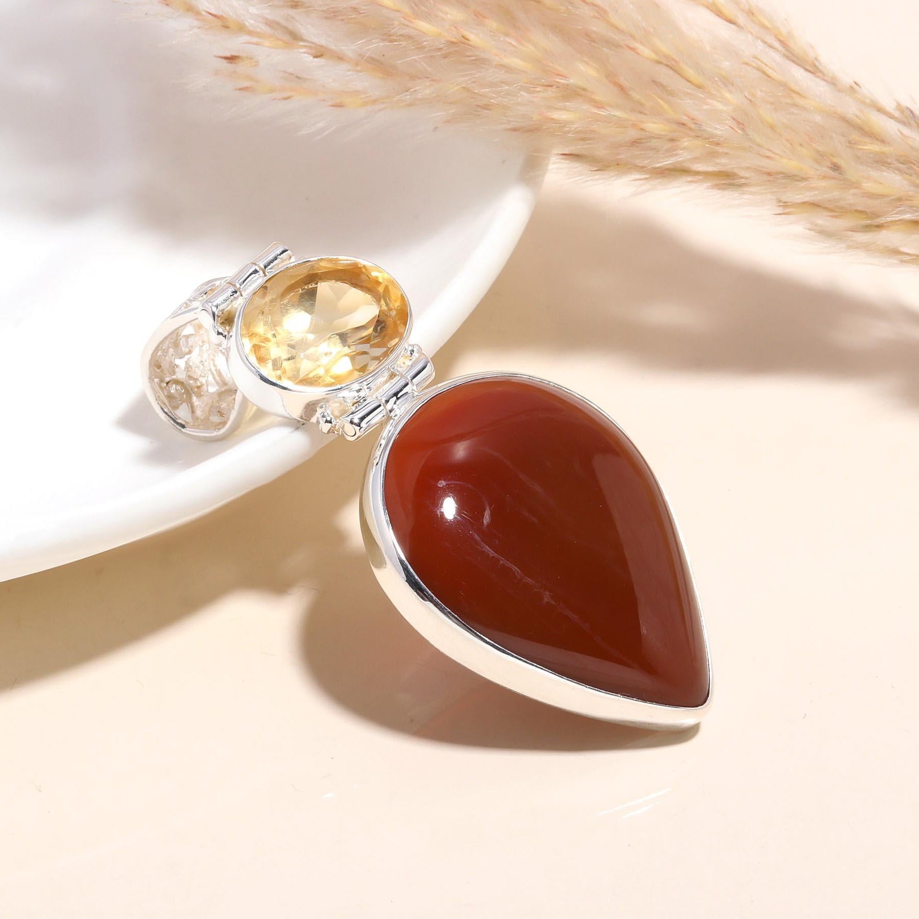 The Fire & Light: Citrine & Carnelian Silver Pendant