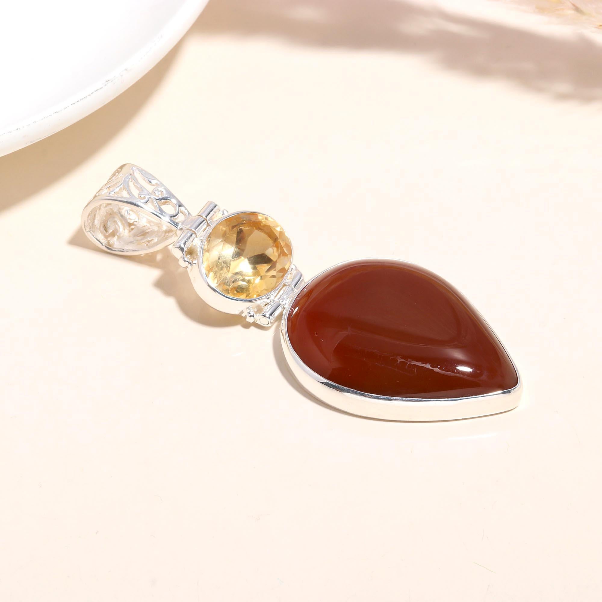 The Fire & Light: Citrine & Carnelian Silver Pendant