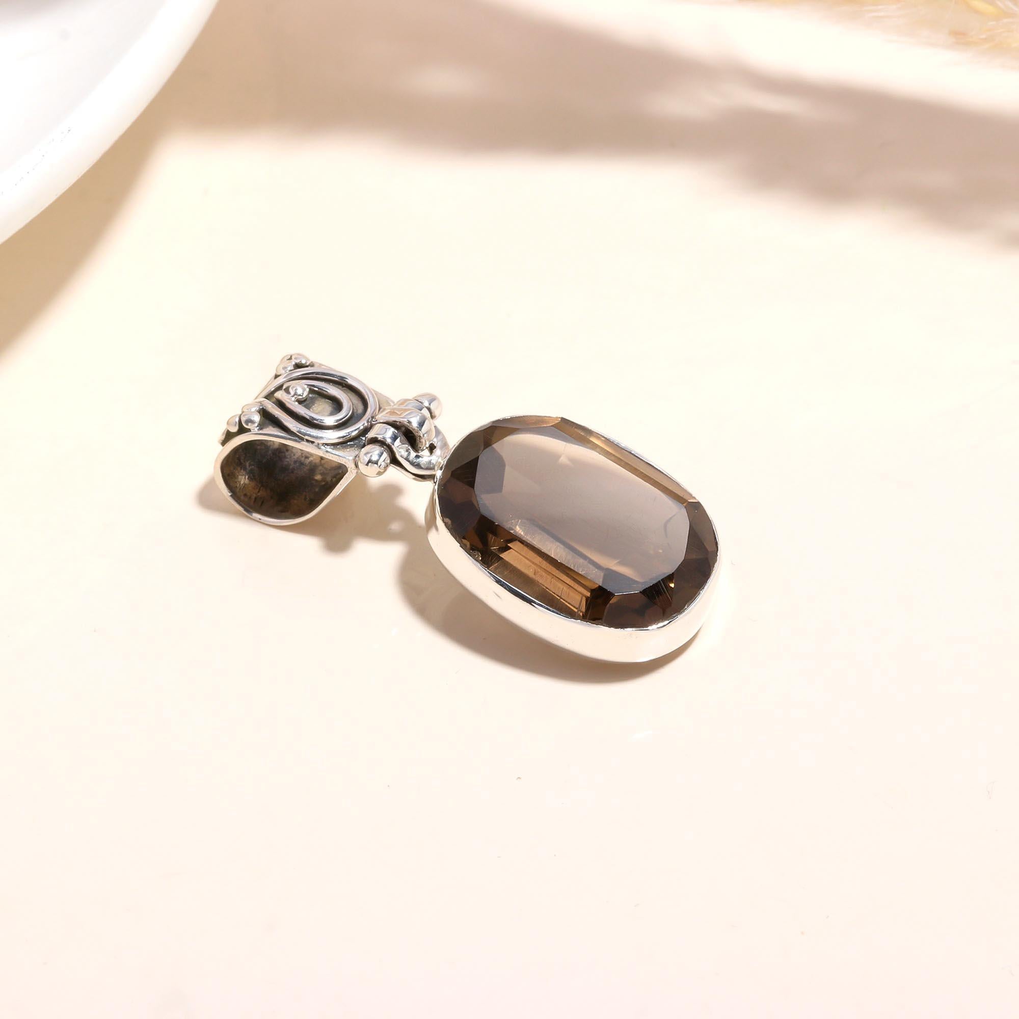 The Smoky Heritage: Ornate Smoky Quartz Silver Pendant