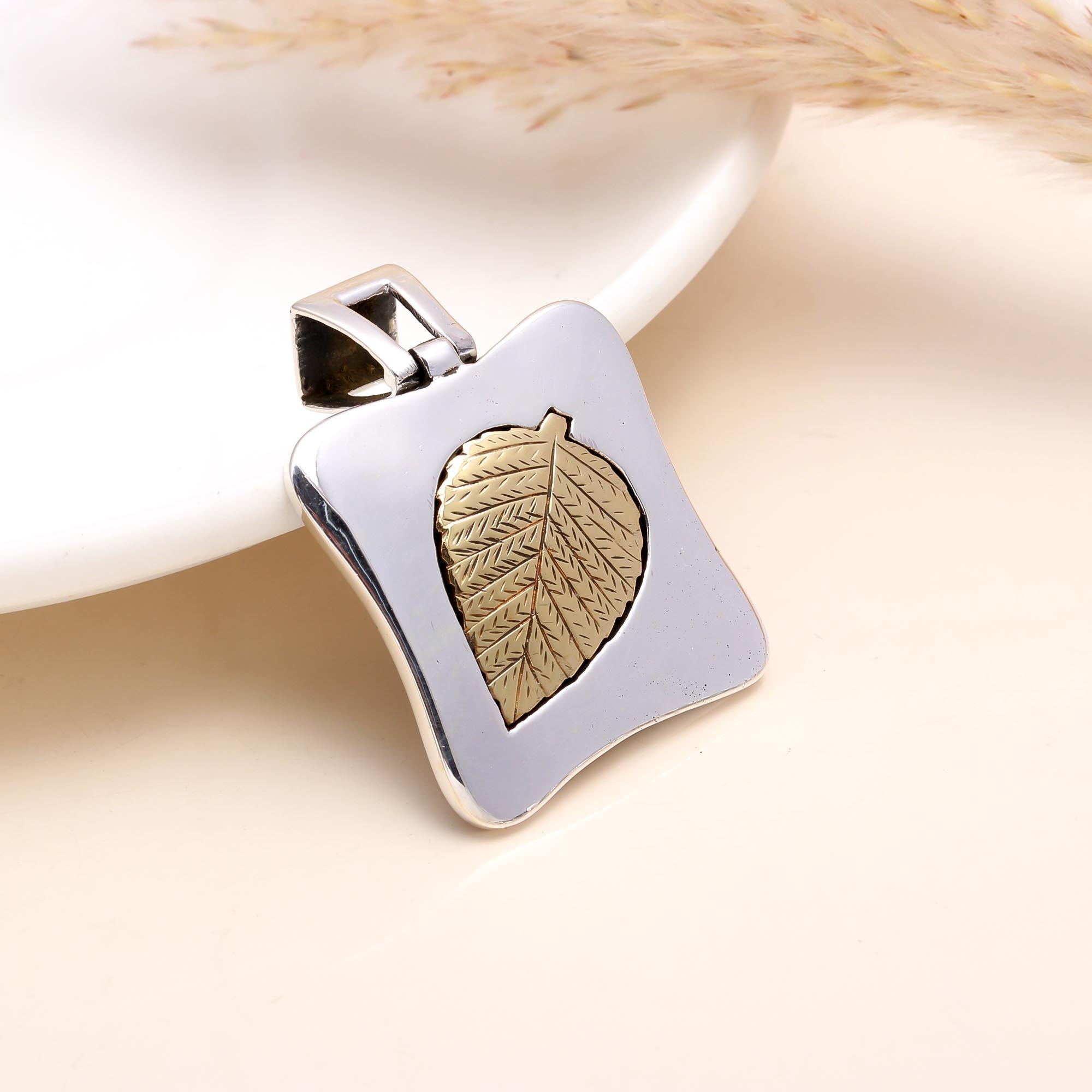 The Golden Aspen: Two-Tone Leaf Silver Pendant