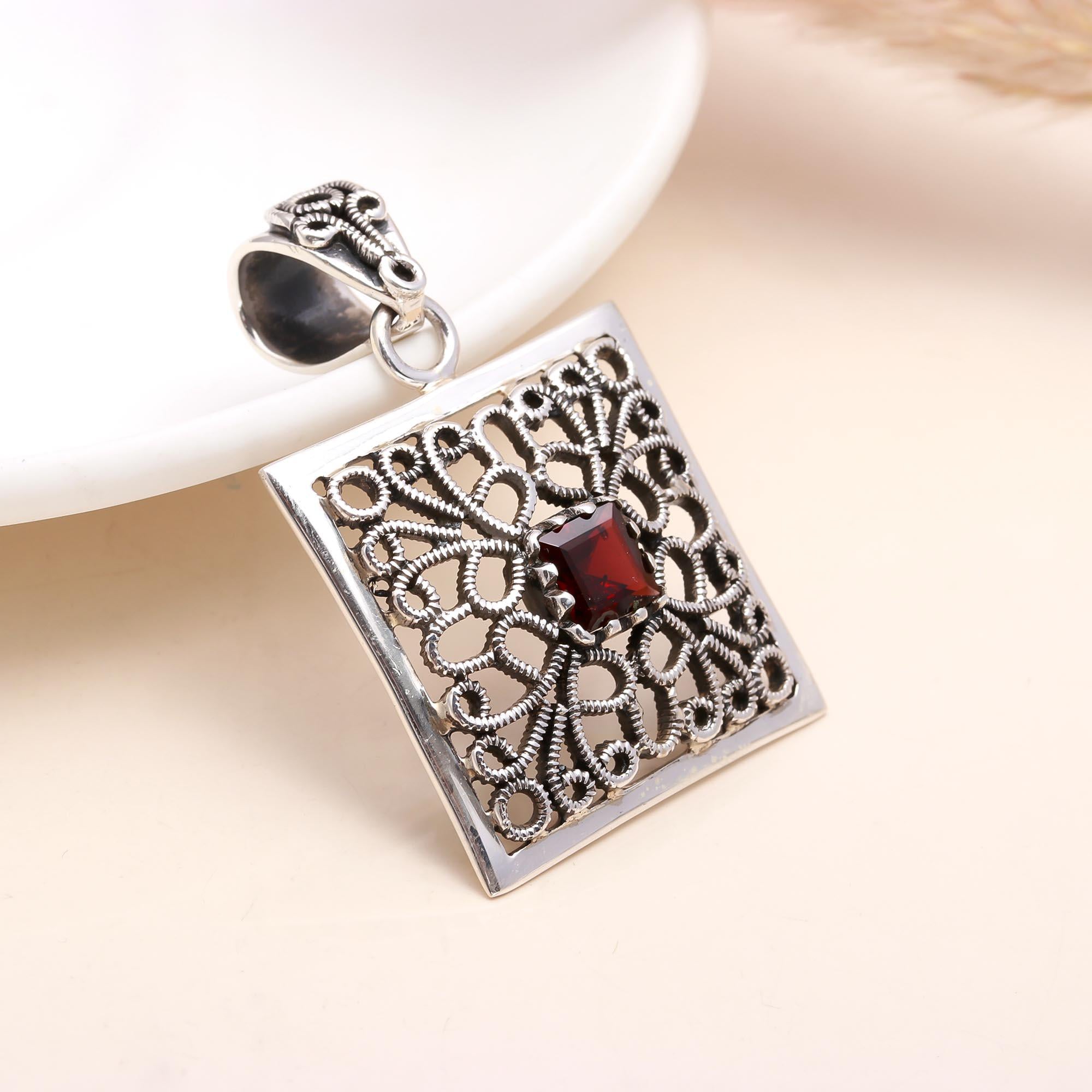 The Mandala Square: Ornate Filigree Silver Pendant