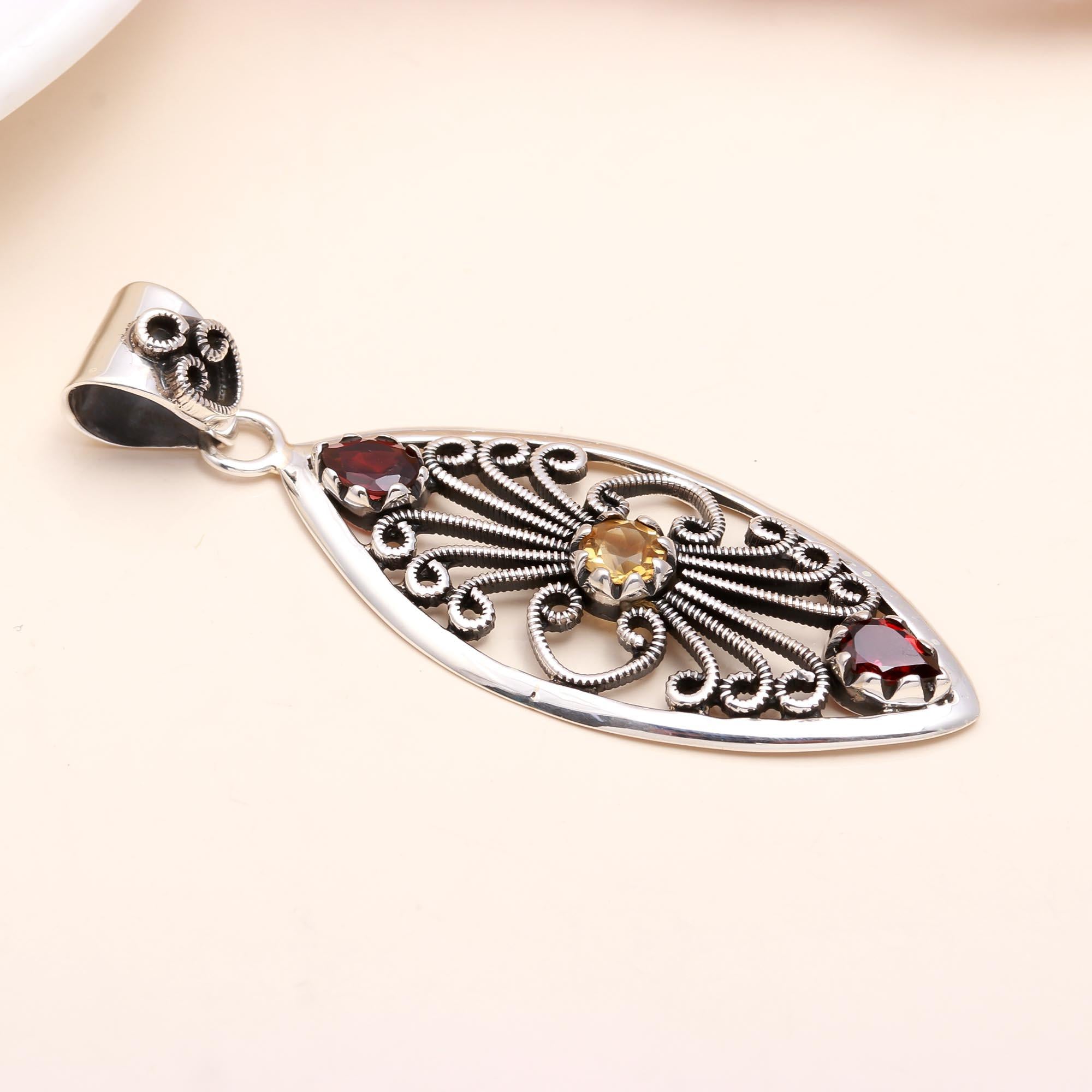 The Sunset Marquise: Boho Silver Pendant