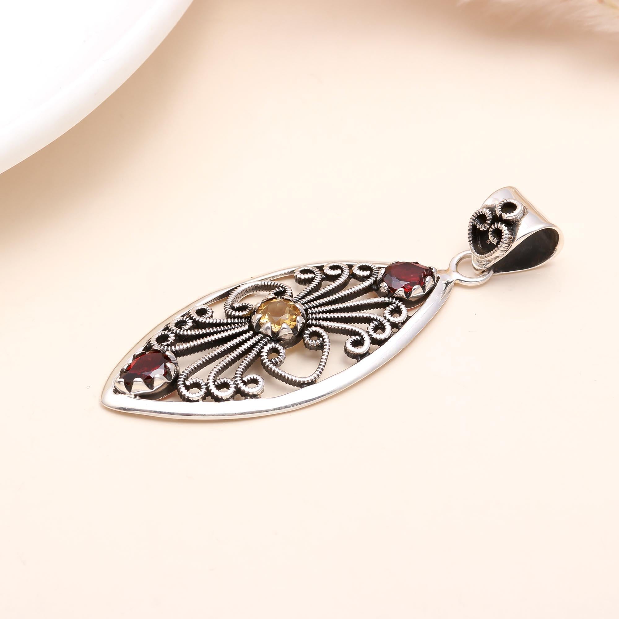The Sunset Marquise: Boho Silver Pendant