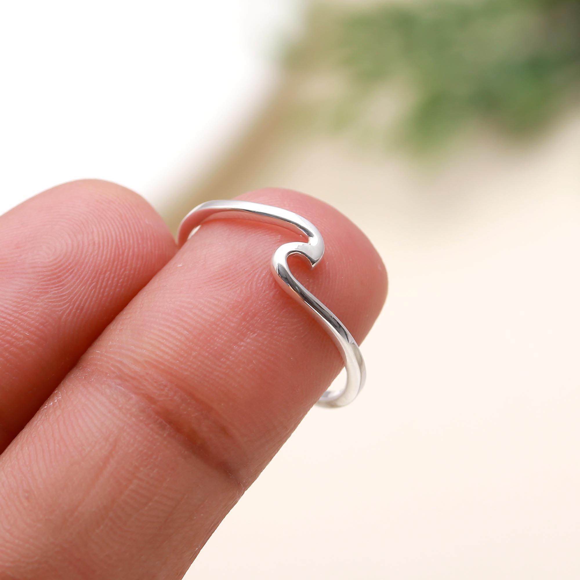 Solid 925 Sterling Silver Ocean Wave Ring