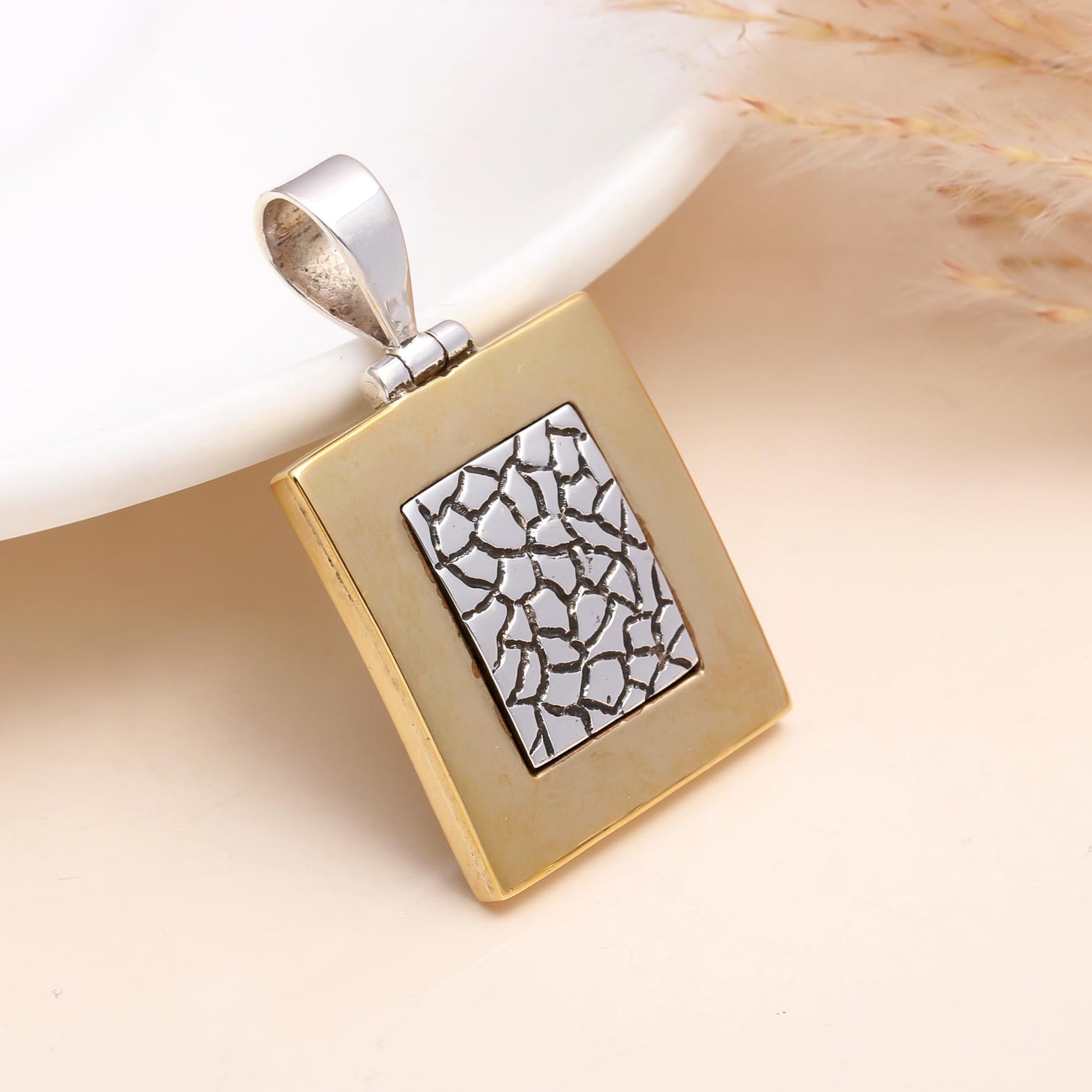 The Gilded Tectonic: Two-Tone Textured Silver Pendant