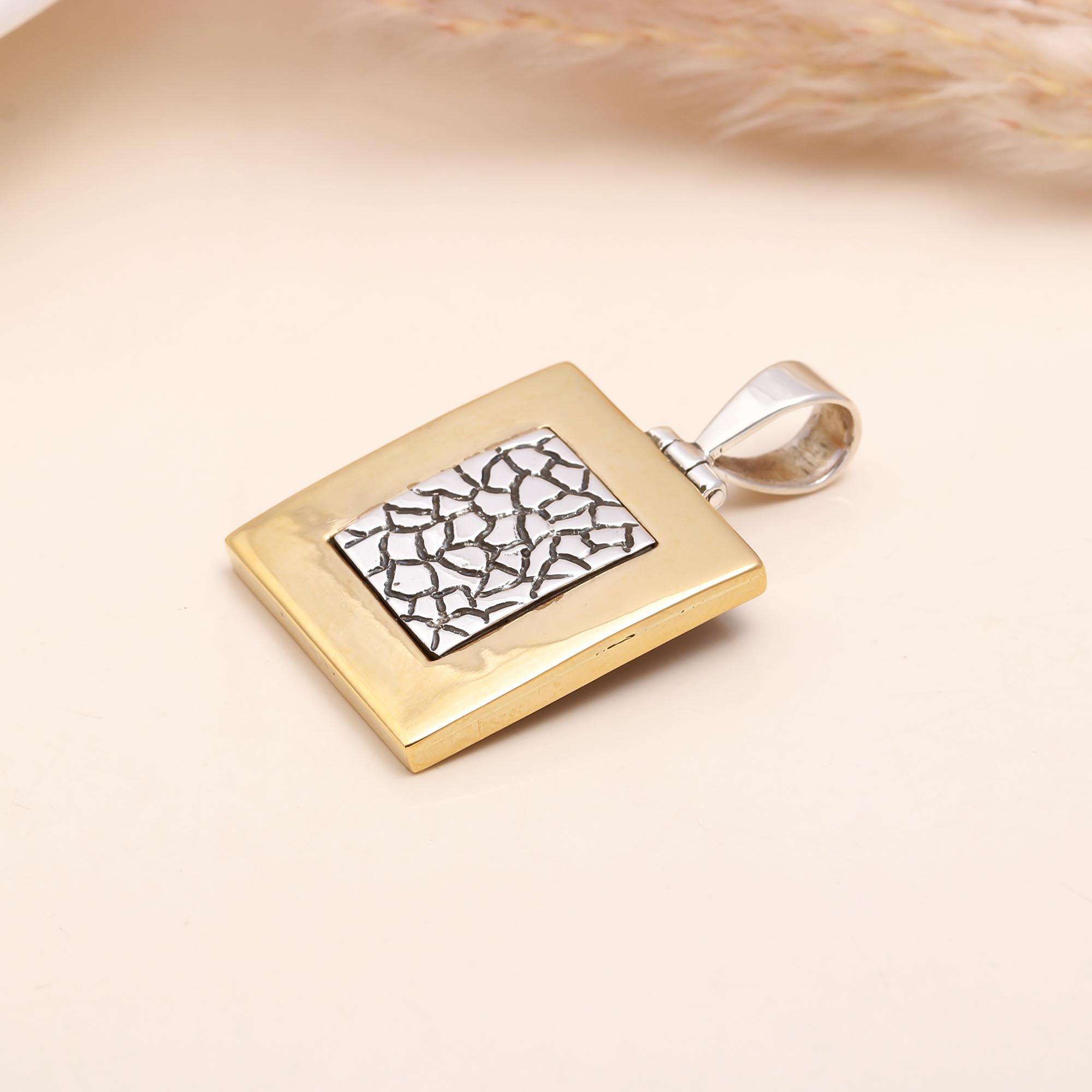 The Gilded Tectonic: Two-Tone Textured Silver Pendant