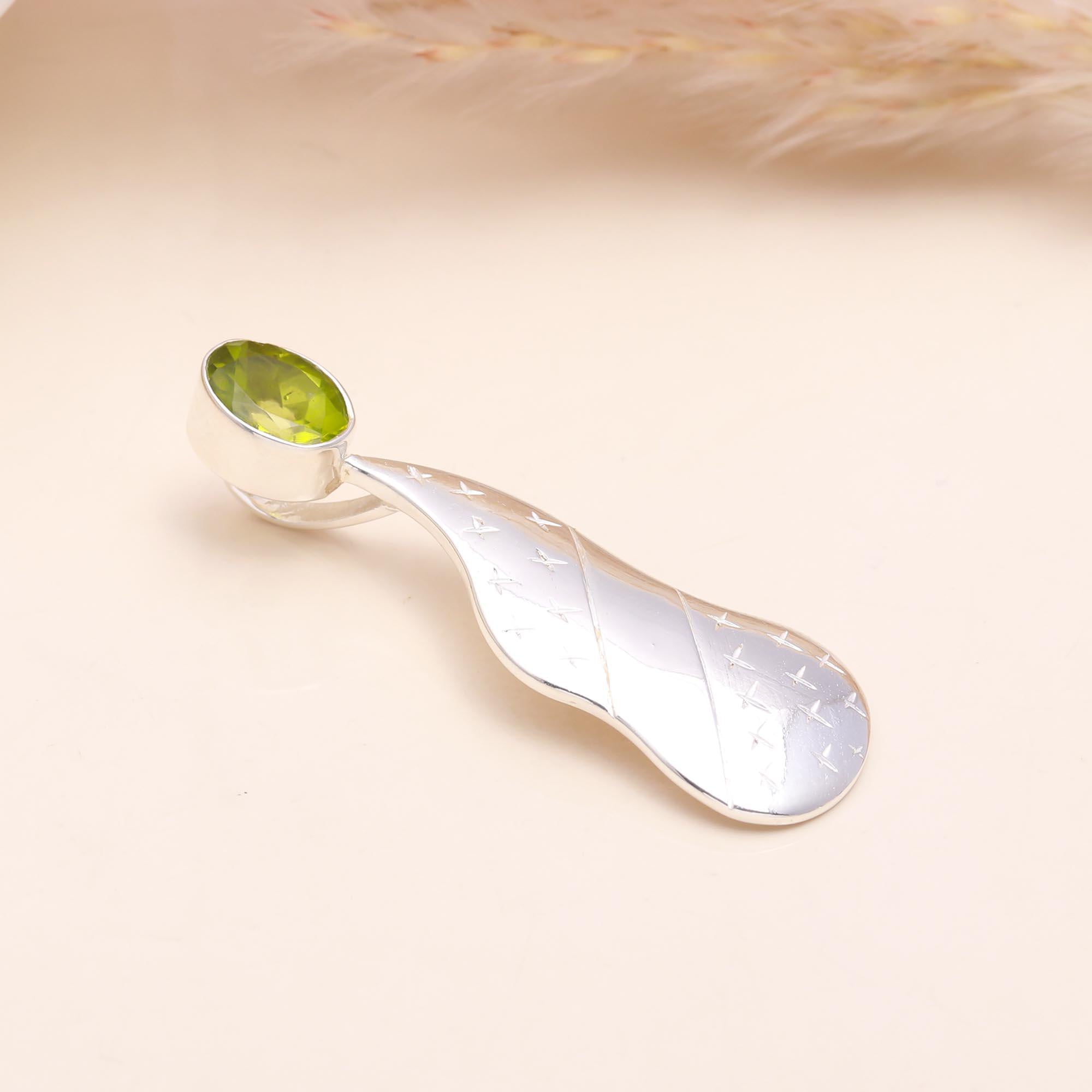 The Peridot Flare: Etched Silver Dainty Charm