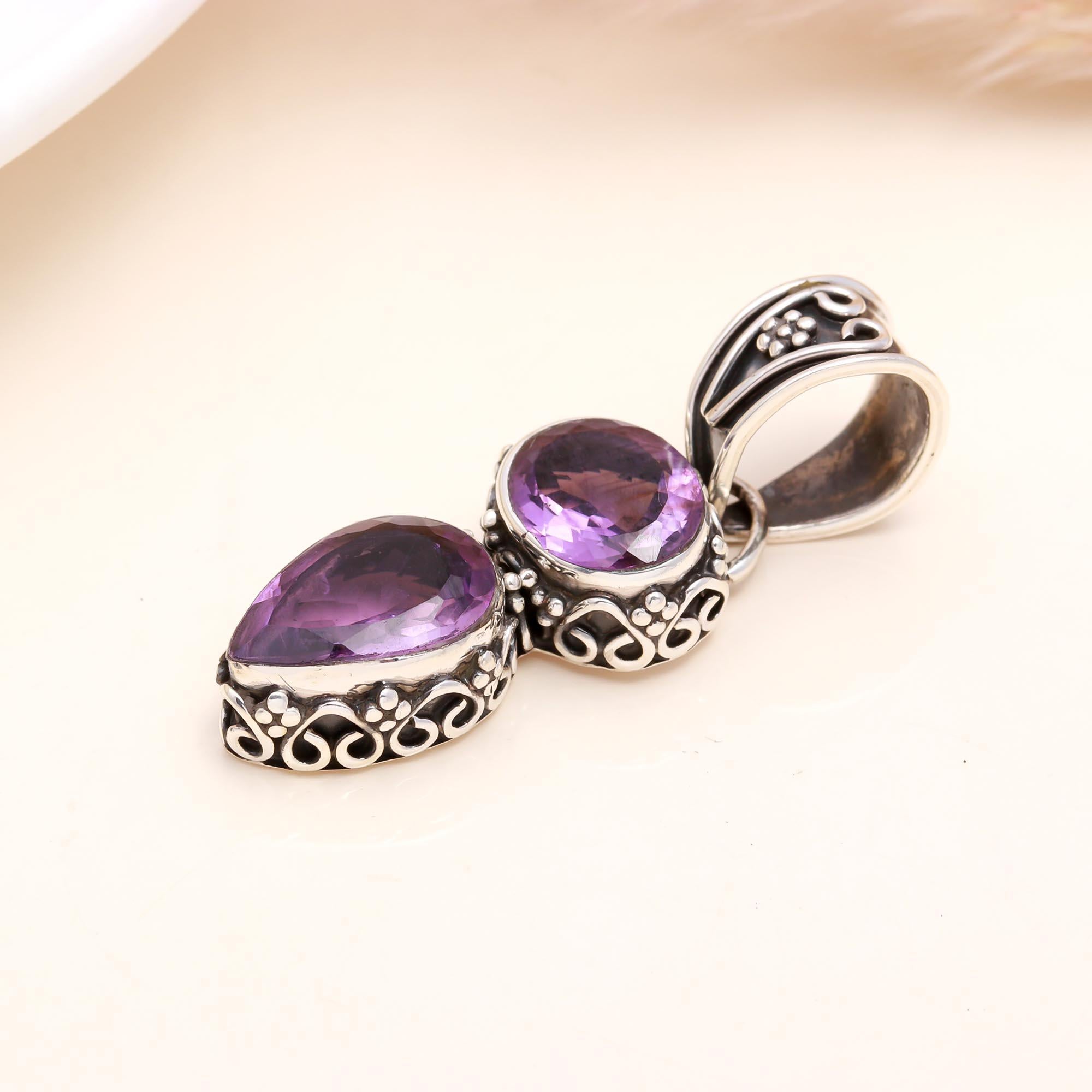 The Amethyst Twin: Ornate Silver Tiered Pendant