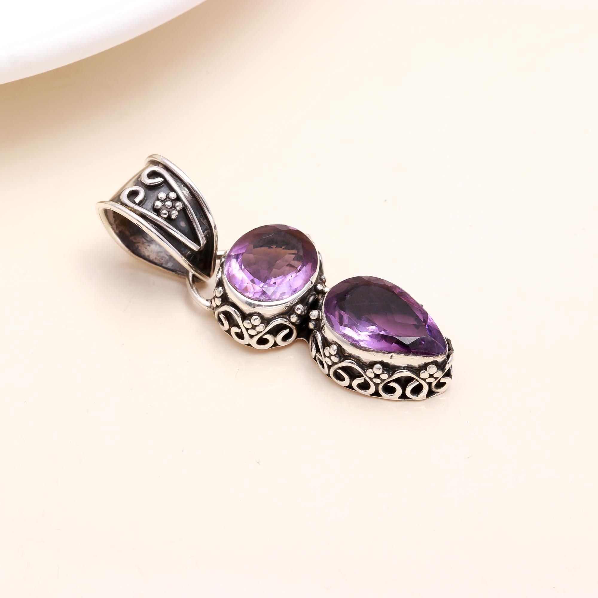 The Amethyst Twin: Ornate Silver Tiered Pendant