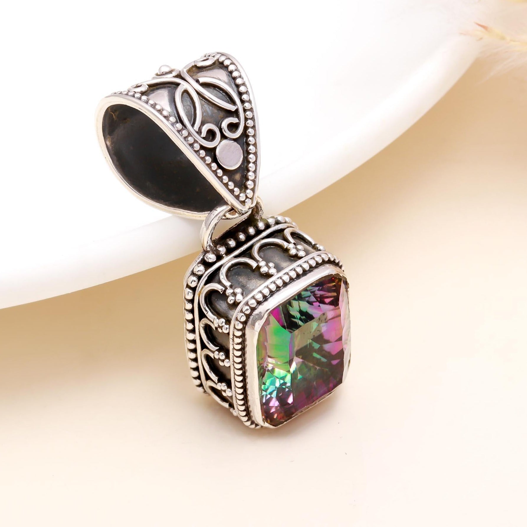The Mystic Cube: Mystic Topaz Silver Pendant