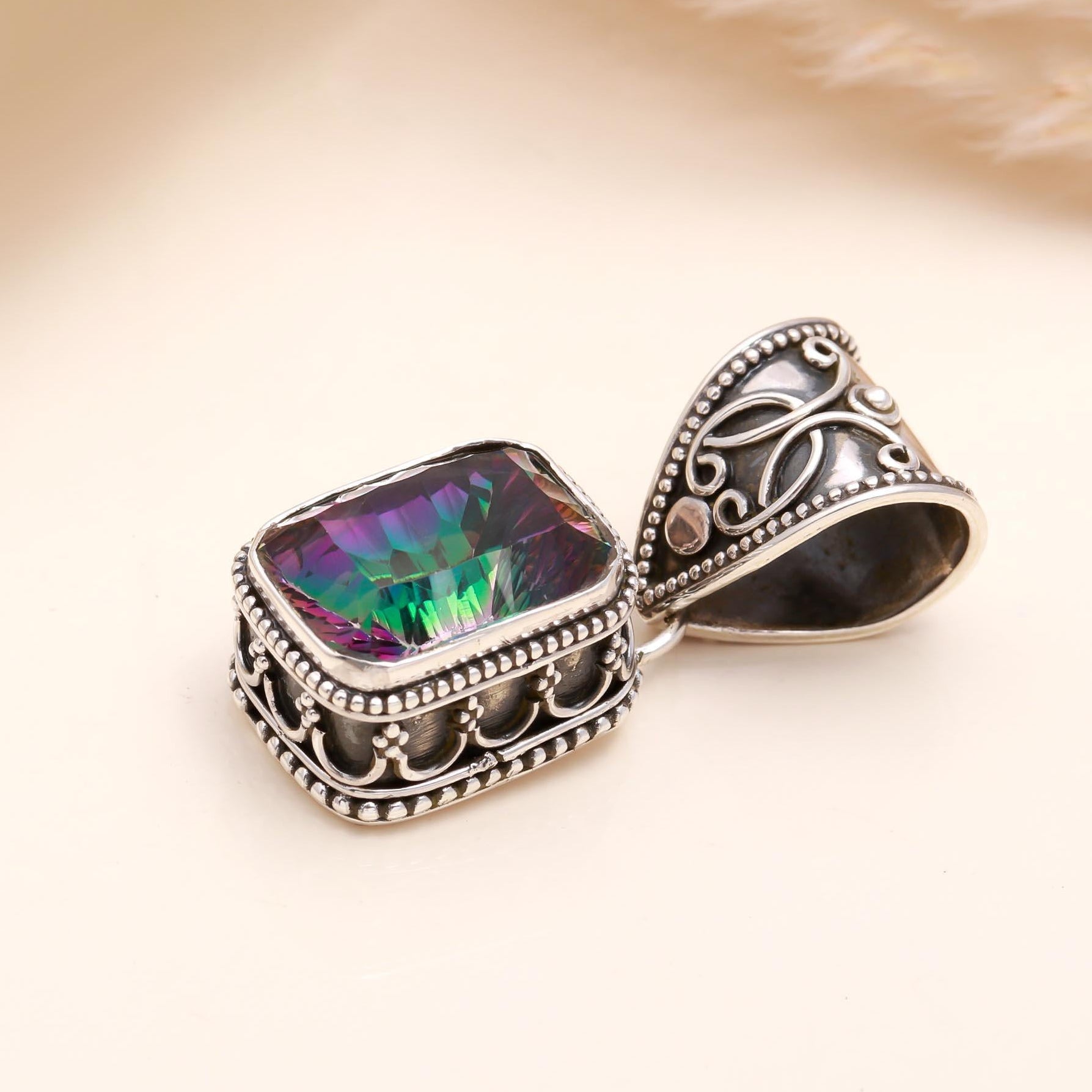 The Mystic Cube: Mystic Topaz Silver Pendant
