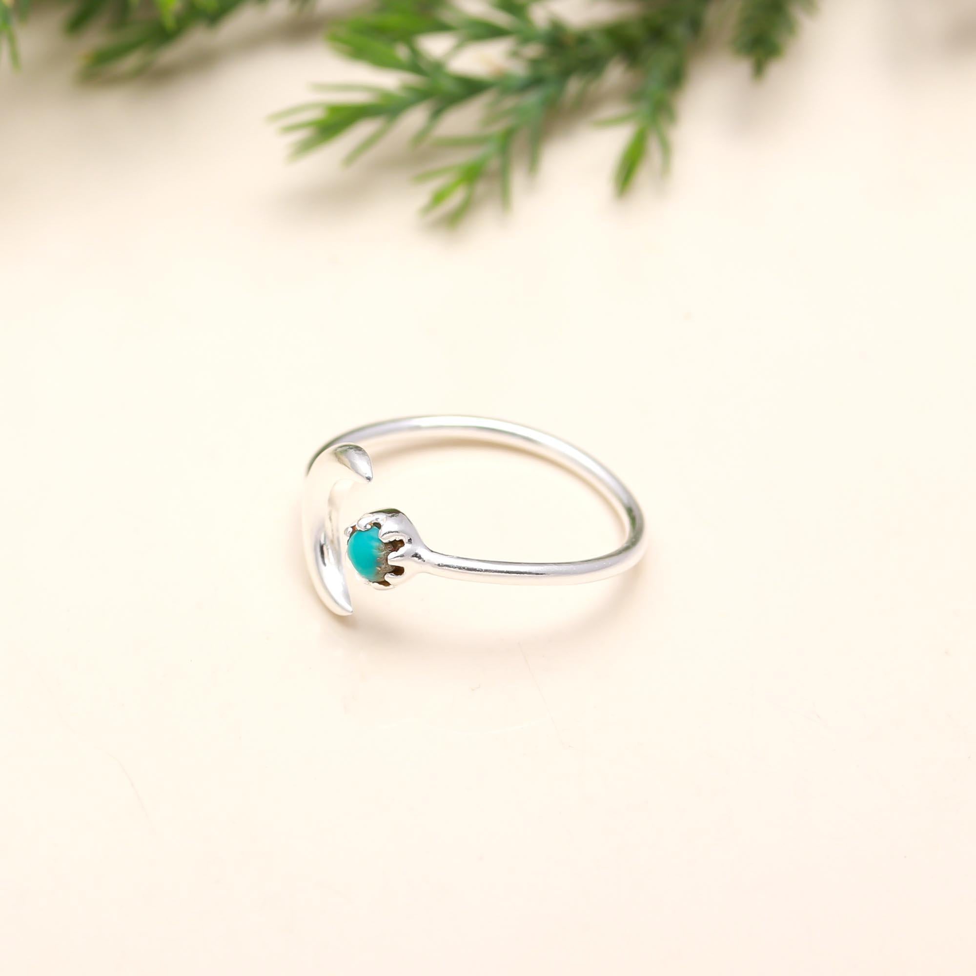 Solid 925 Silver Moon Turquoise Ring