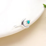 Solid 925 Silver Moon Turquoise Ring