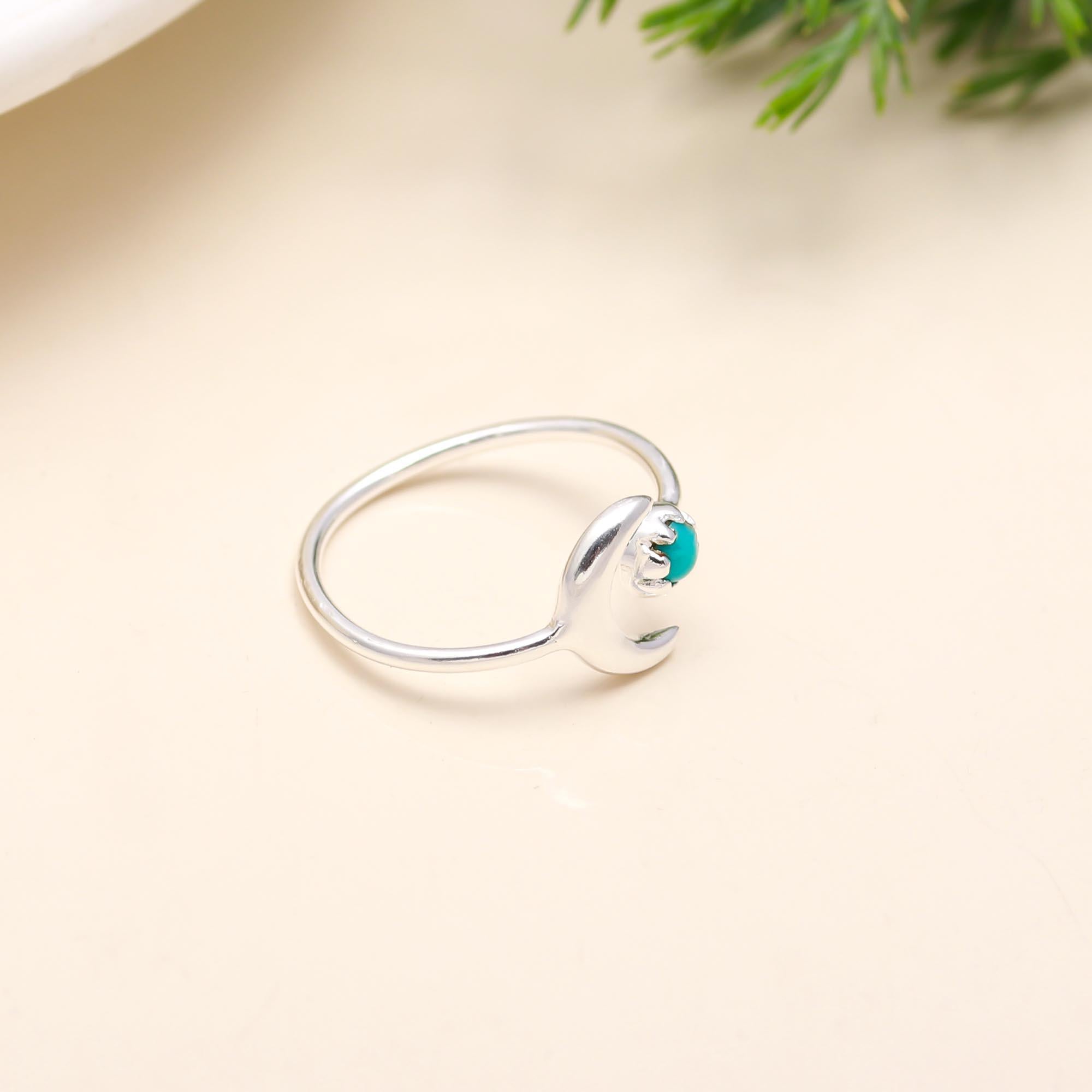 Solid 925 Silver Moon Turquoise Ring