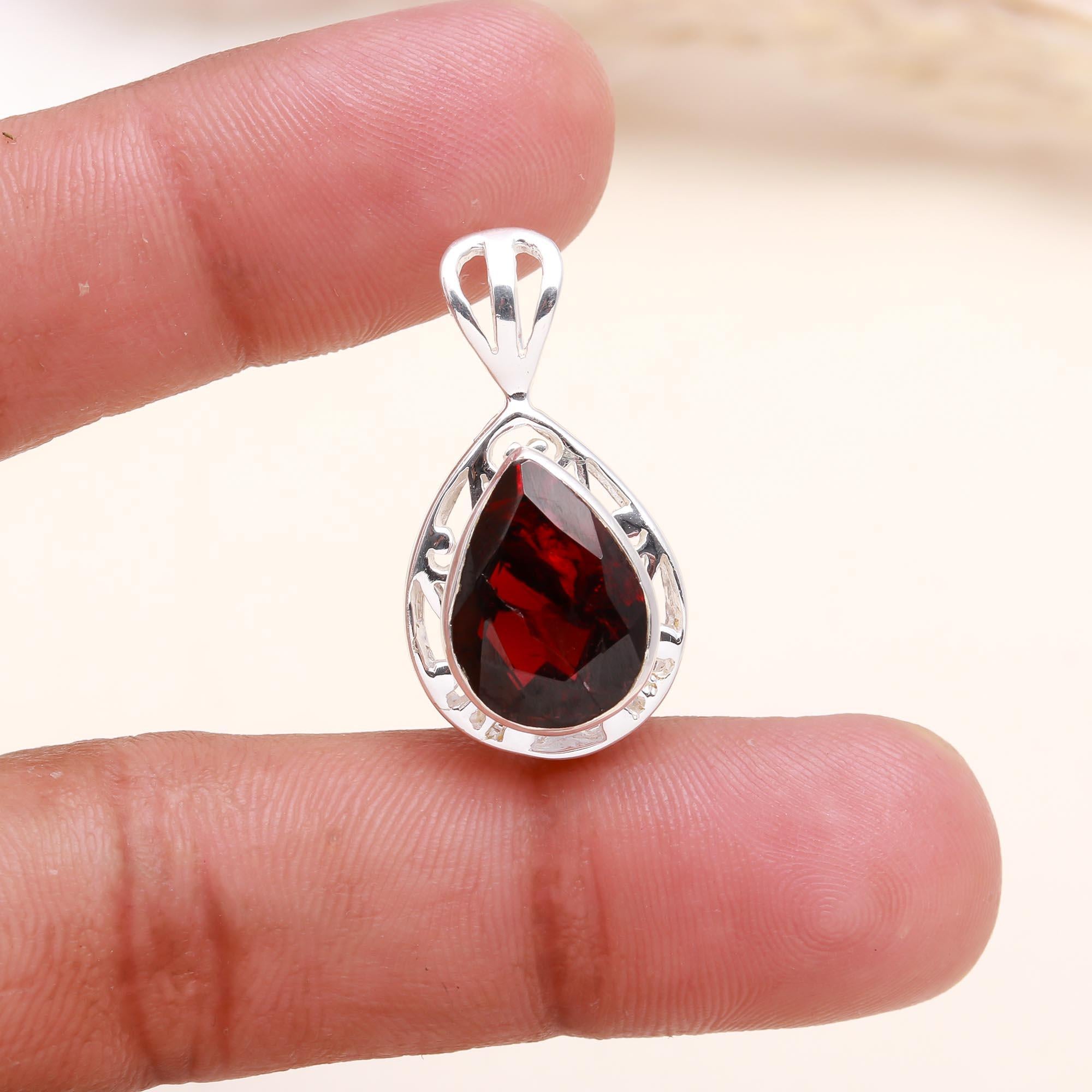 The Garnet Scroll: Garnet Silver Filigree Pendant