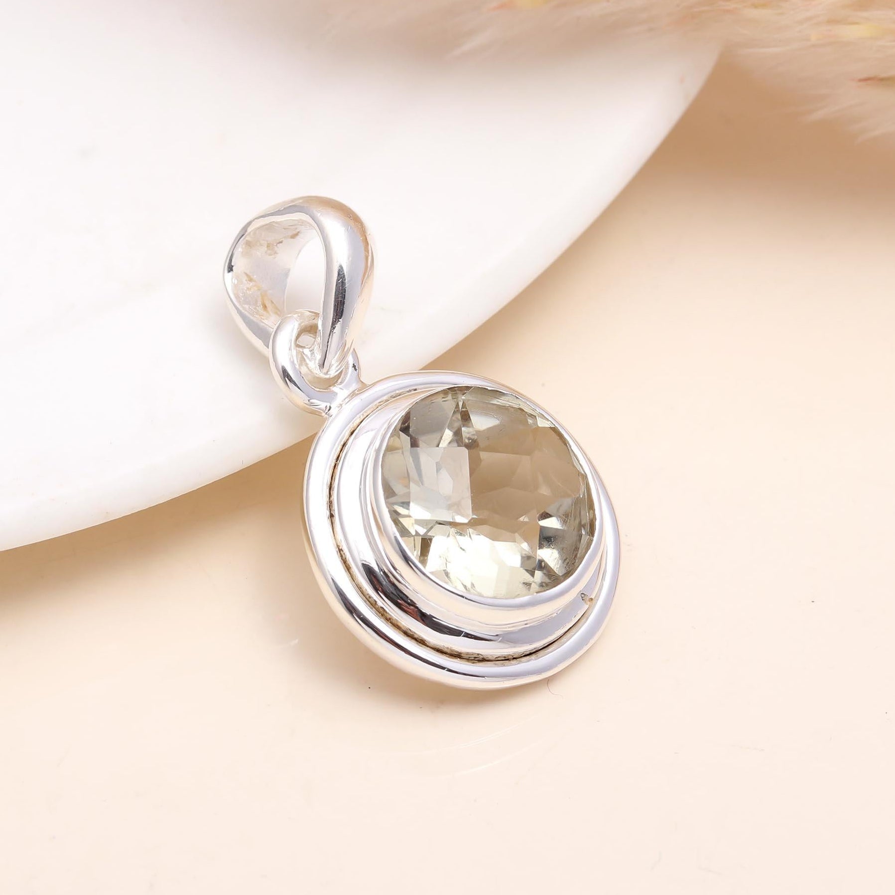 The Luminous Halo: Green Amethyst Silver Charm